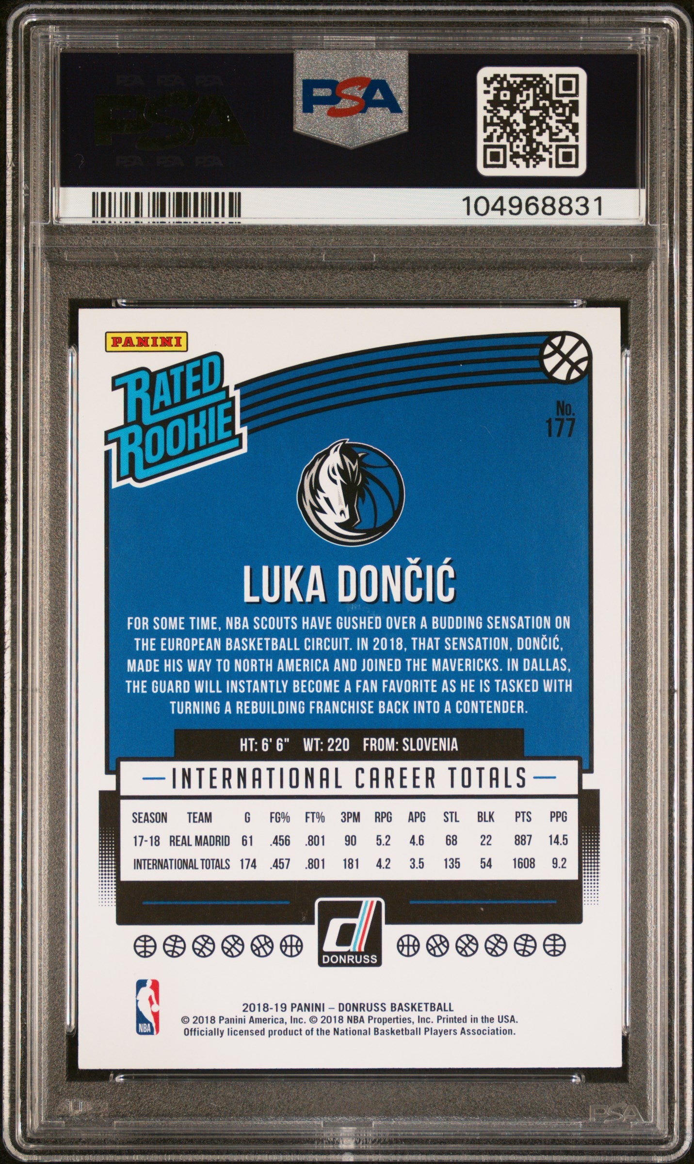 2018 Panini Donruss #177 Luka Doncic RC PSA 8