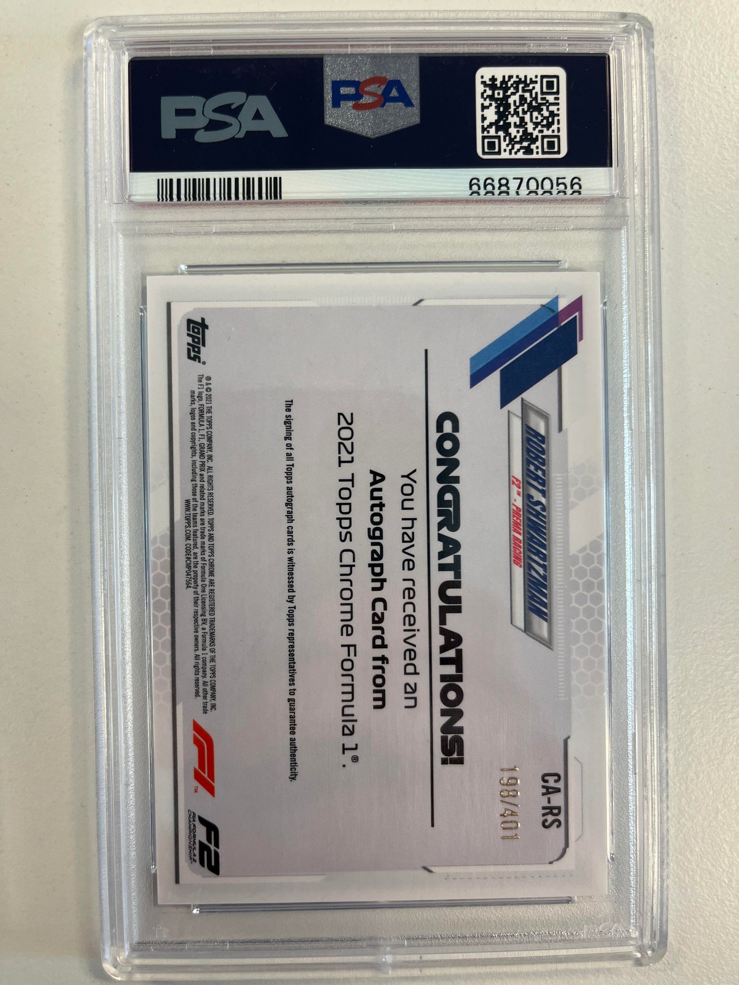 2021 Topps Chrome Formula 1 Autographs #CARS Robert Shwartzman PSA 10