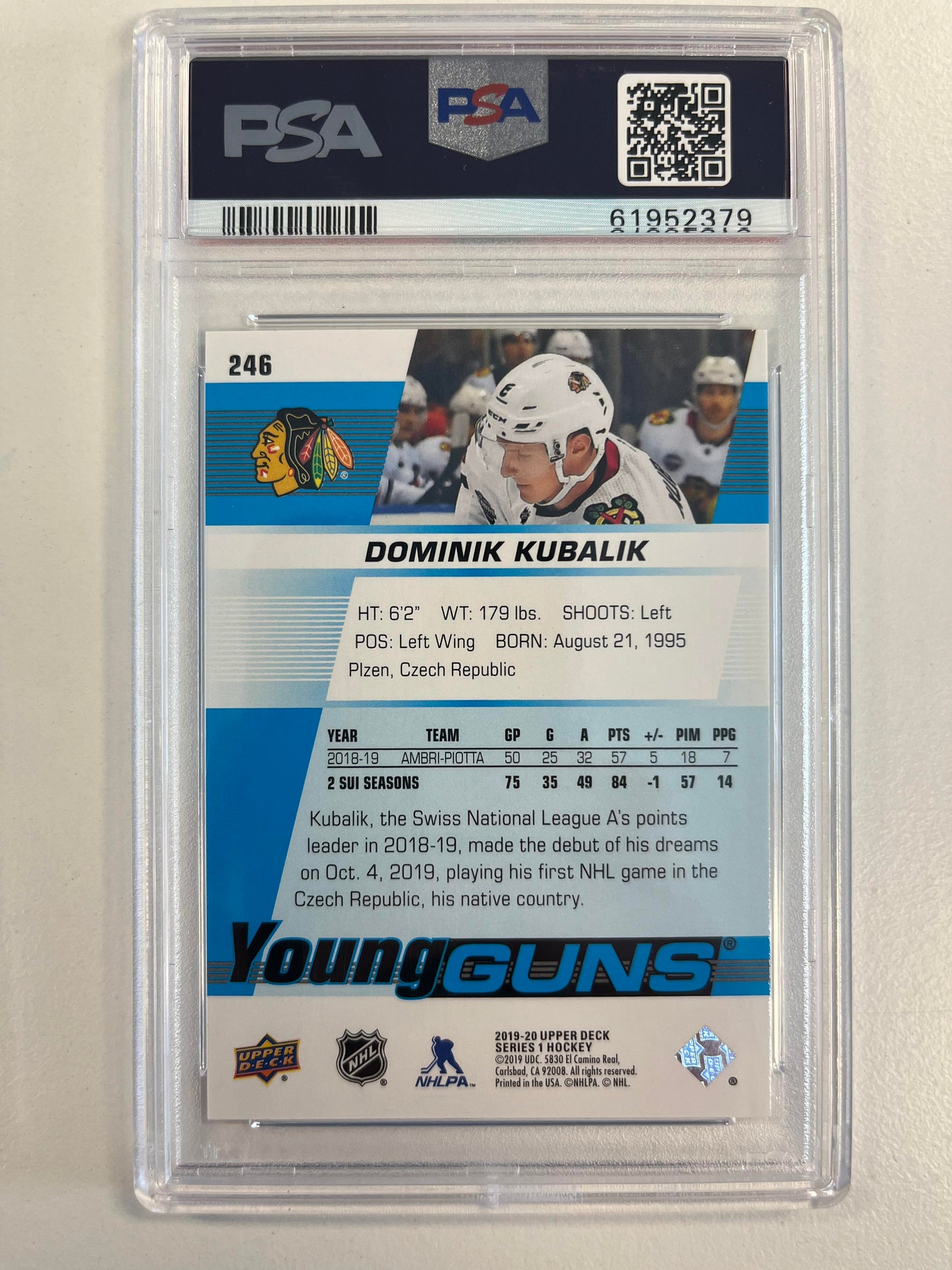 2019 Upper Deck #246 Dominik Kubalik PSA 10