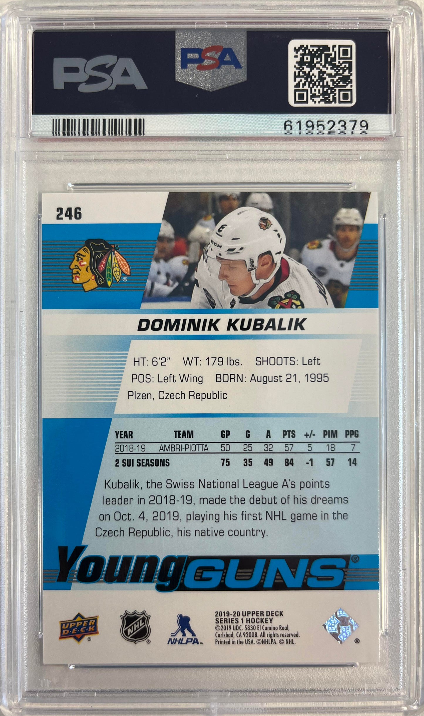 2019 Upper Deck #246 Dominik Kubalik PSA 10