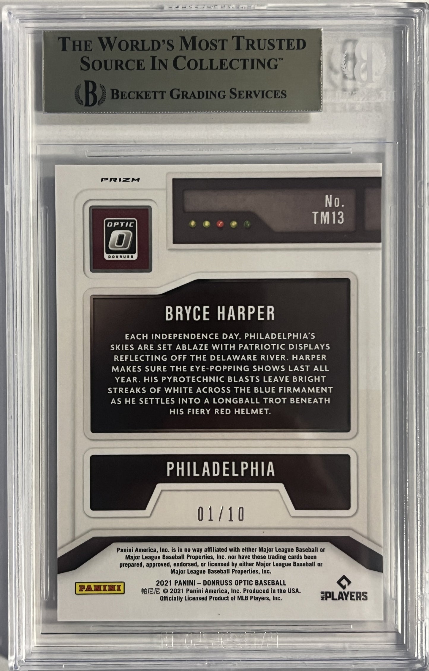 2021 Donruss Optic #TM13 Bryce Harper T-Minus 3...2...1 Gold #'d /10 BGS 9.5