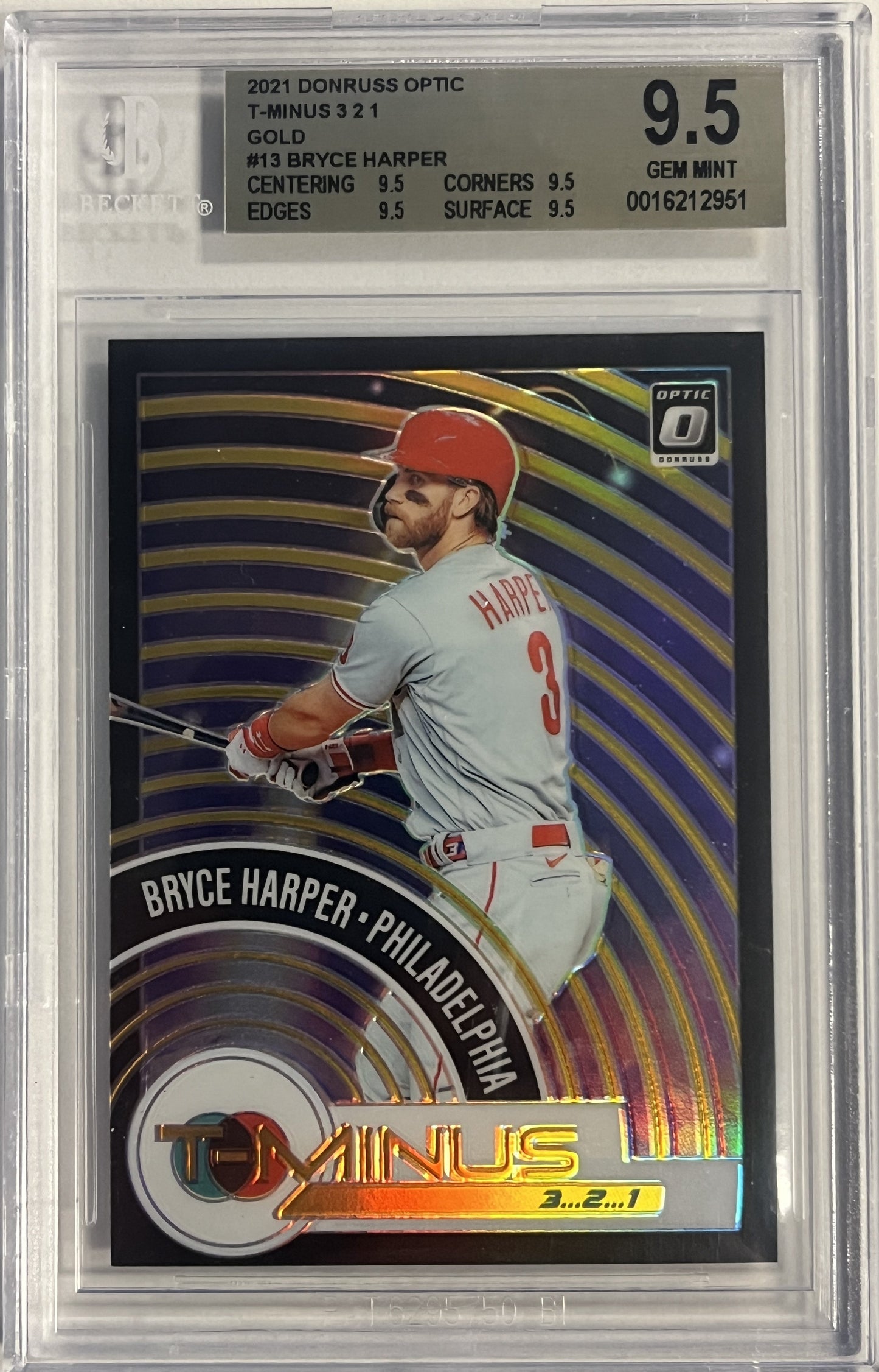 2021 Donruss Optic #TM13 Bryce Harper T-Minus 3...2...1 Gold #'d /10 BGS 9.5