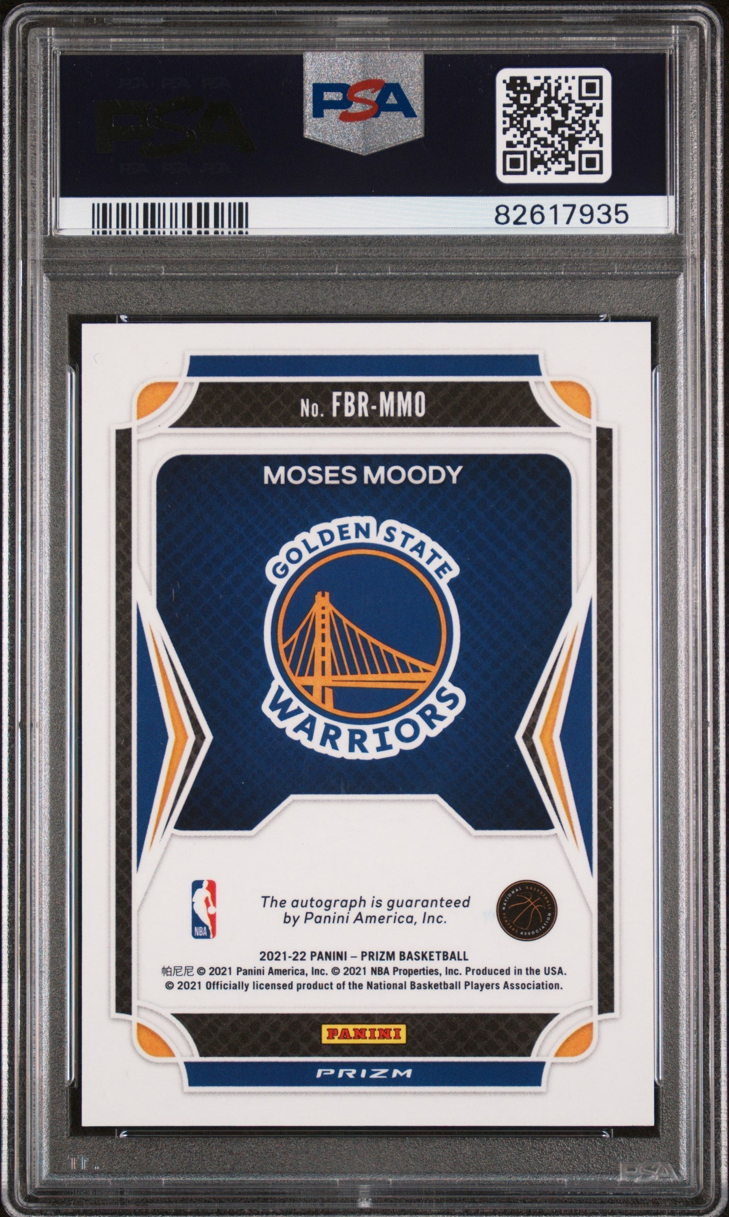 2021 Panini Prizm Fast Break Rookie Auto Moses Moody PSA 9