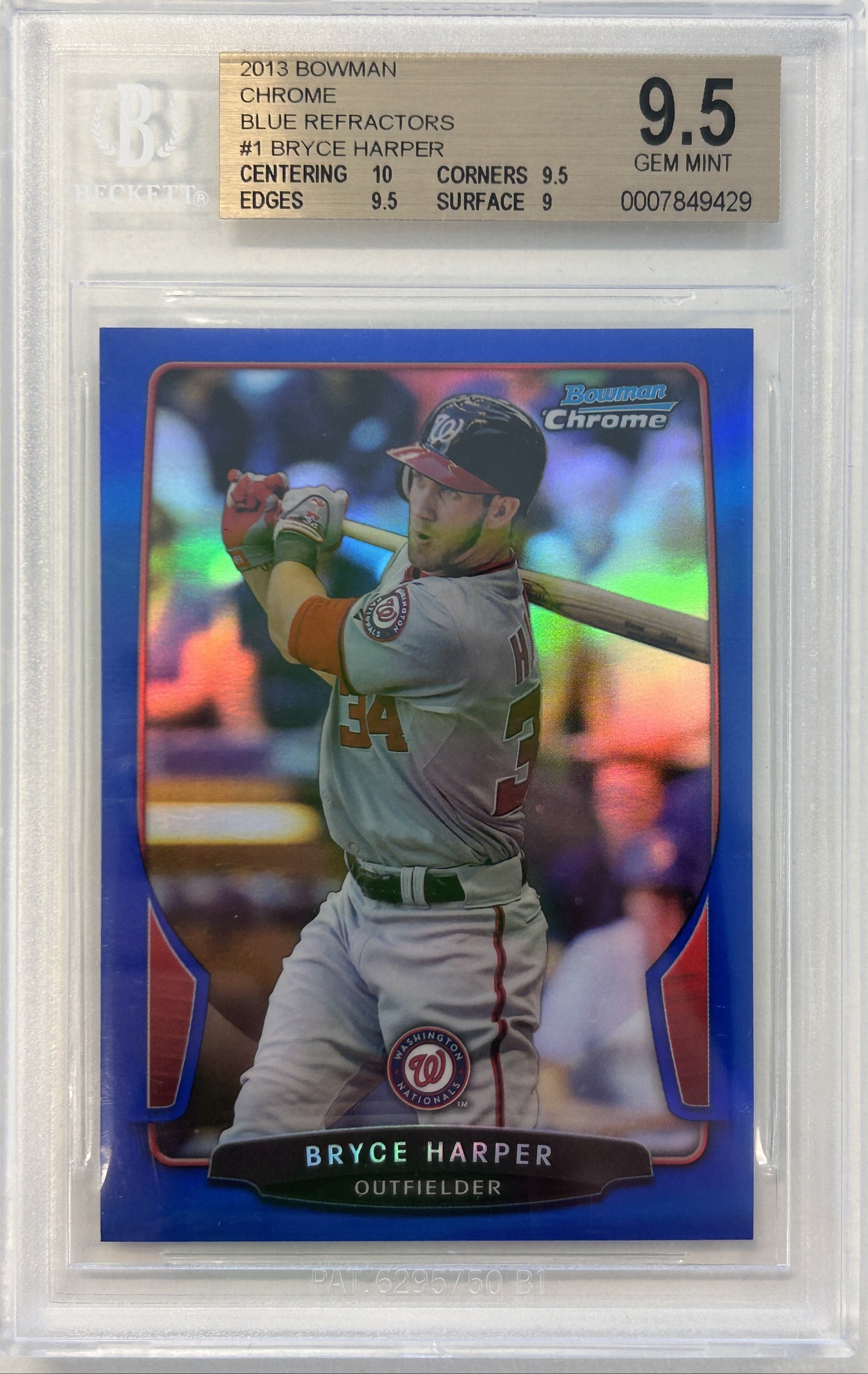 2013 Bowman Chrome Blue Refractors #1 Bryce Harper /250 BGS 9.5