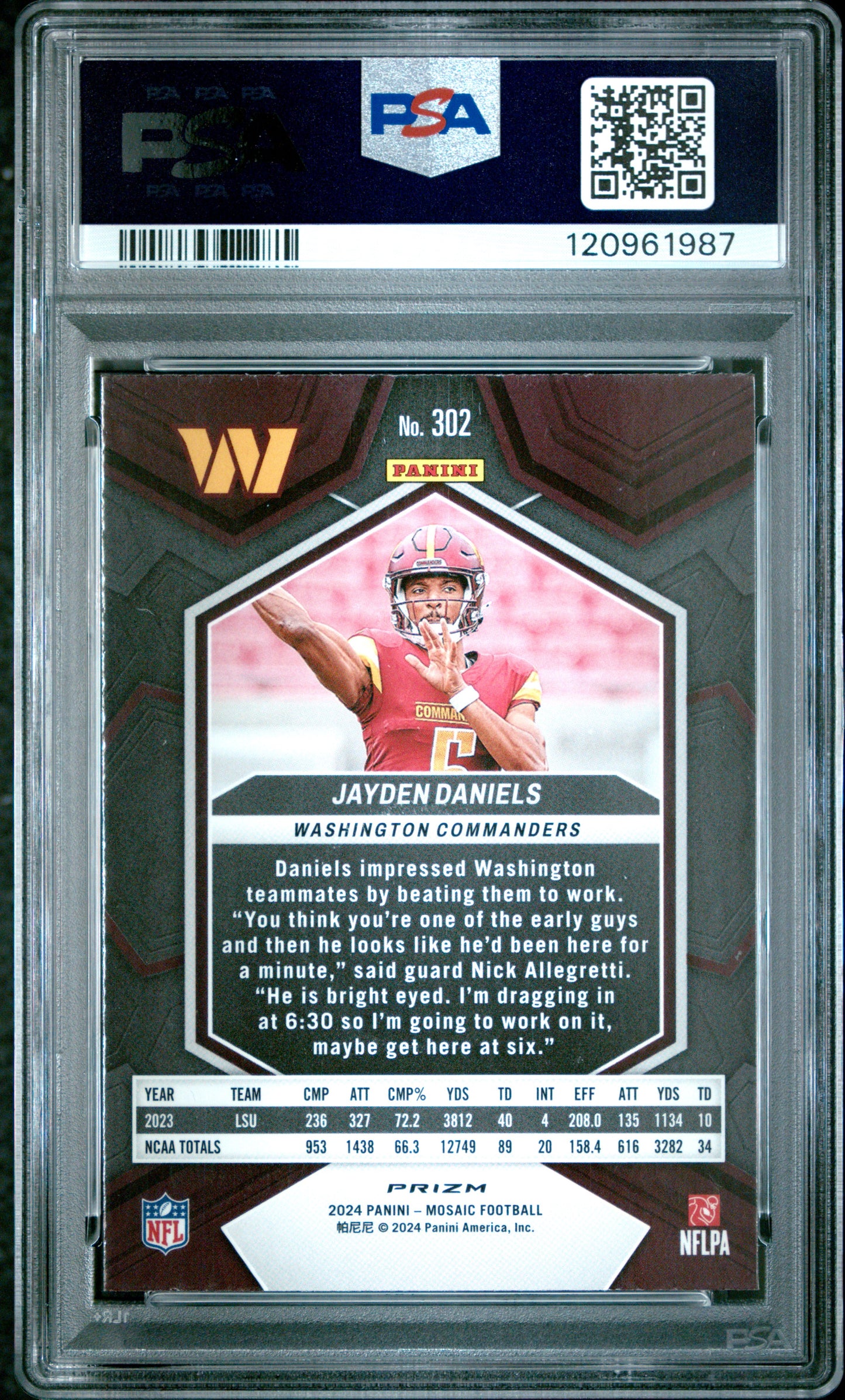 2024 Mosaic Jayden Daniels Green RC PSA 8