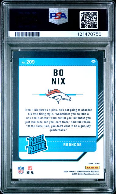2024 Donruss Optic #209 Bo Nix Teal Velocity PSA 9