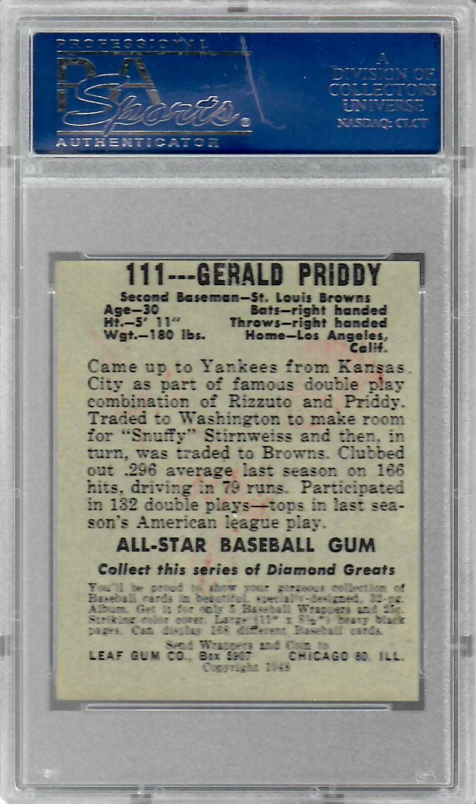 1948 Leaf #111 Gerald Priddy PSA 5 EX