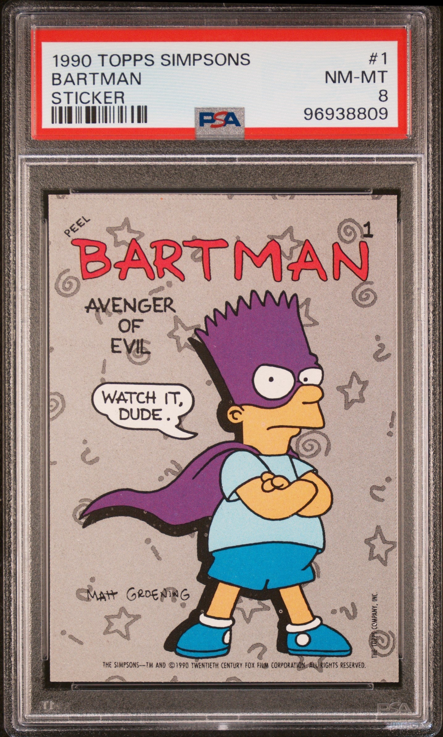 1990 Topps Simpsons Stickers #1 Sticker Bartman PSA 8