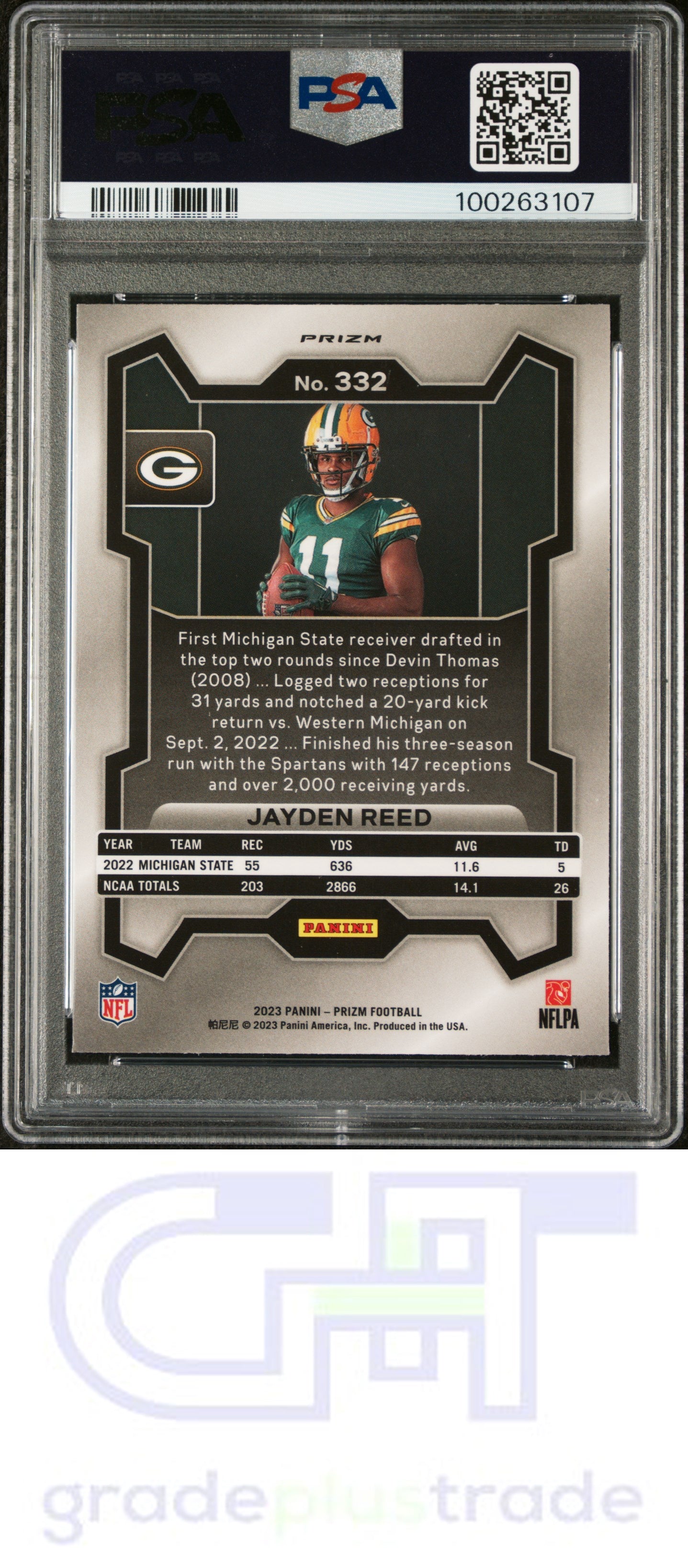 2023 Panini Prizm #332 Variation Jayden Reed RC PSA 9