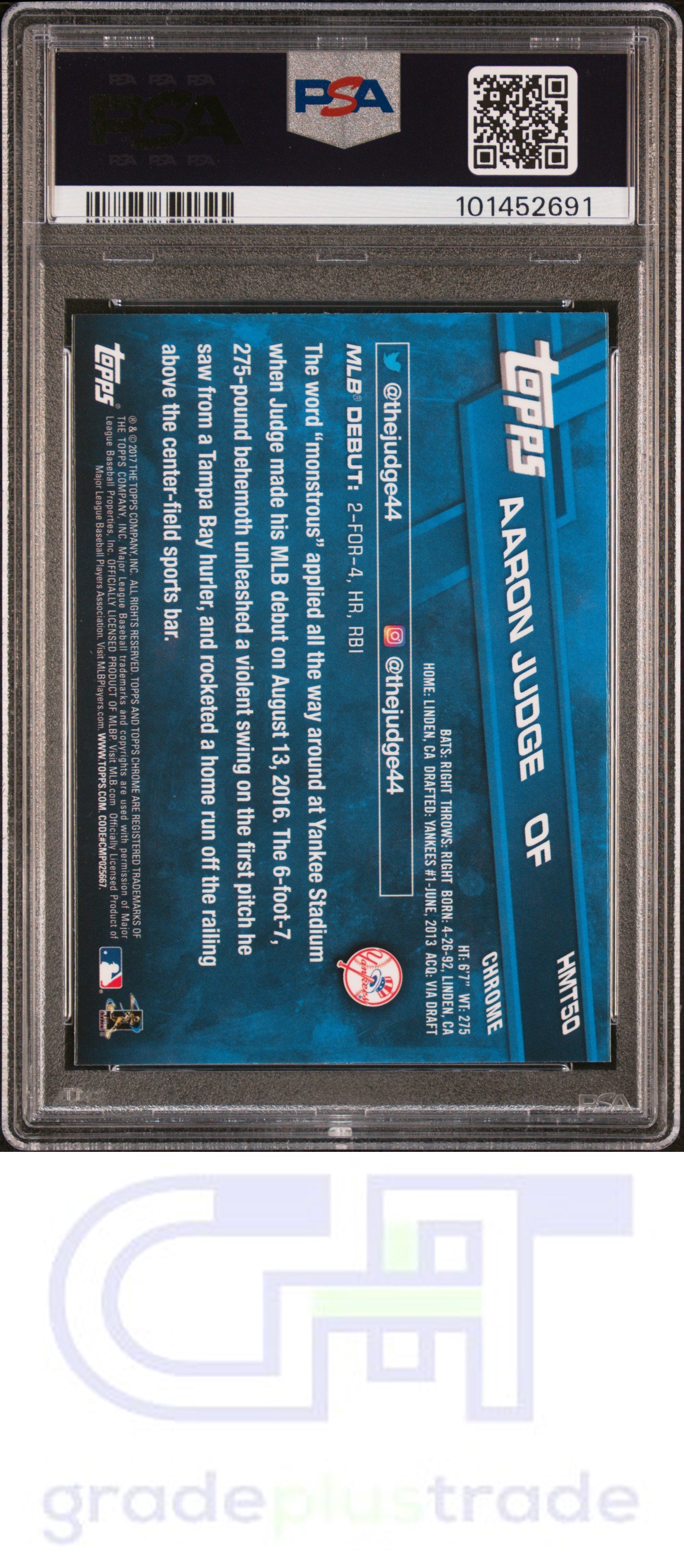 2017 Topps Chrome Update #HMT50 Update Aaron Judge PSA 10