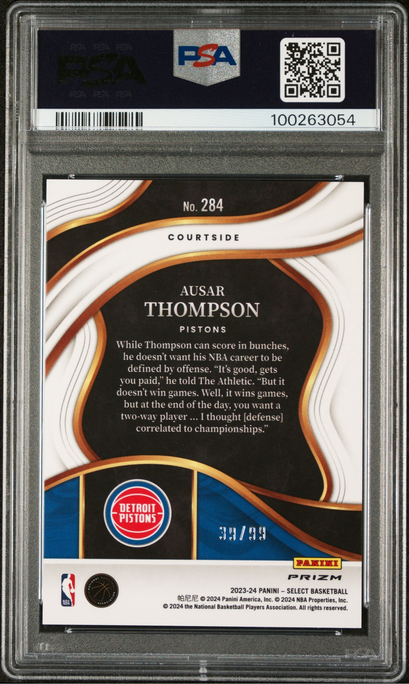 2023 Panini Select #284 Blue Flash Ausar Thompson RC #'d /99 PSA 10