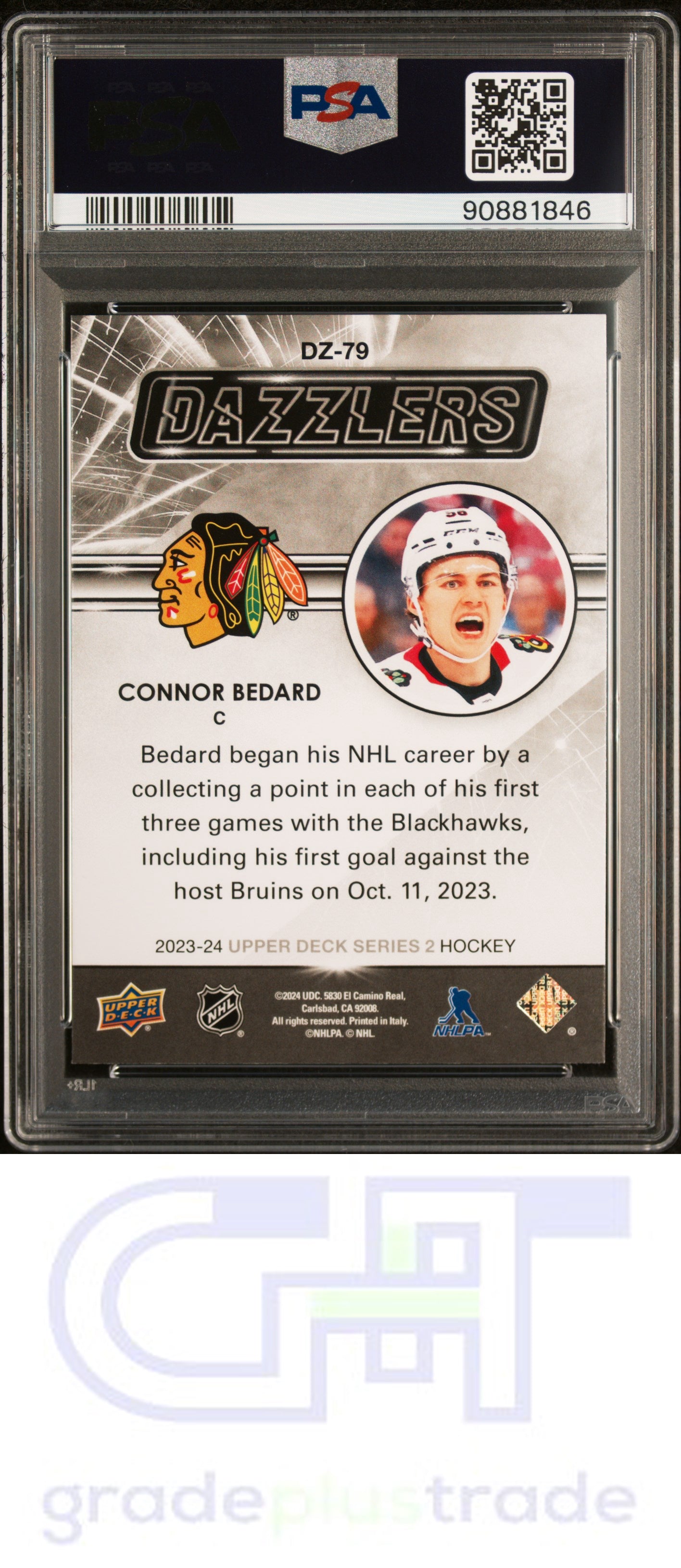 2023 Upper Deck Dazzlers #DZ79 Orange Connor Bedard RC PSA 10