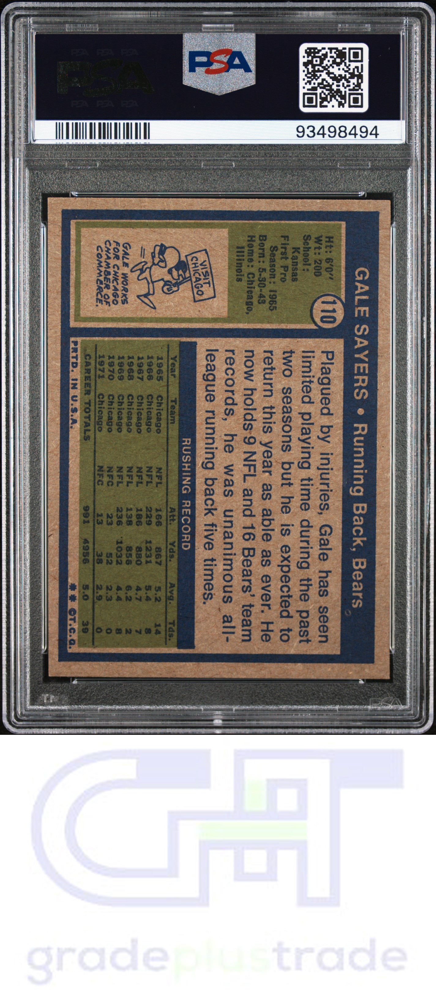 1972 Topps #110 Gale Sayers PSA 7 OC