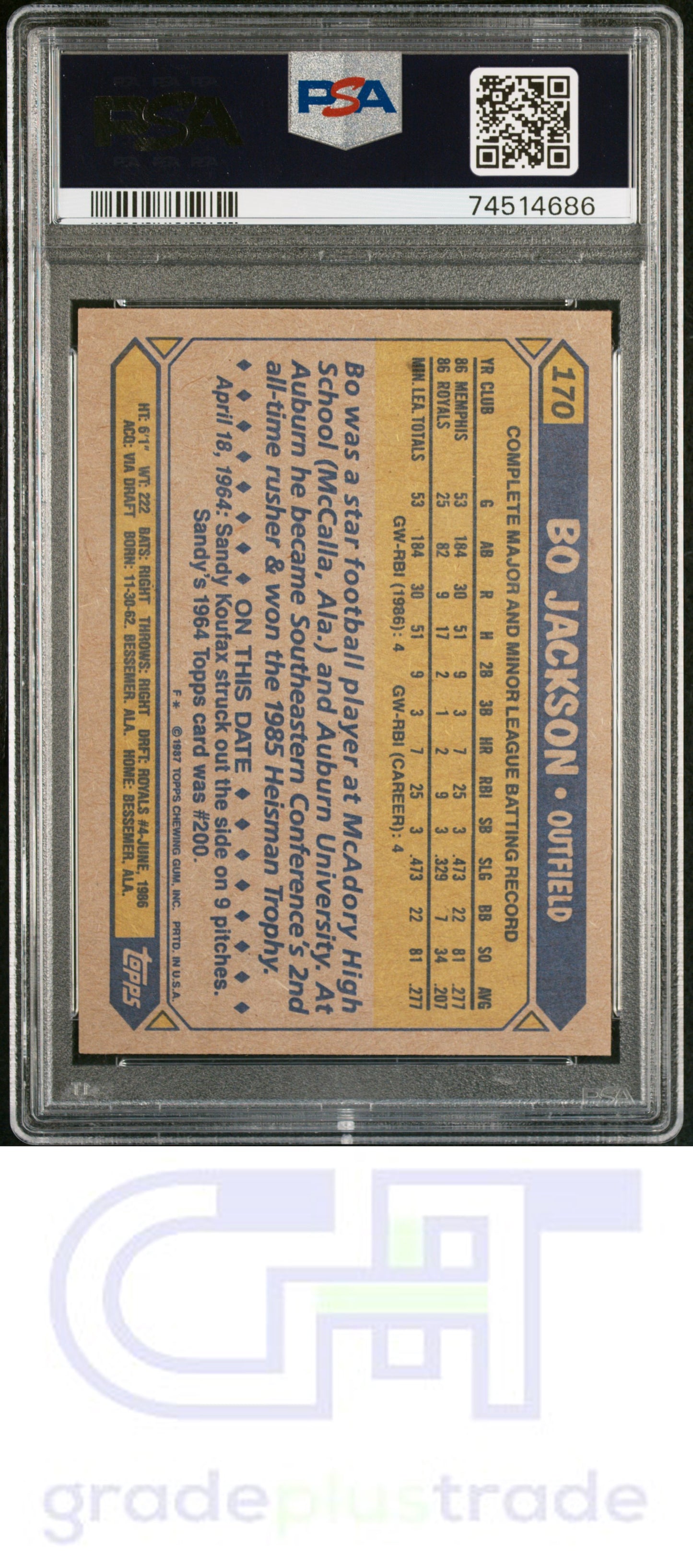 1987 Topps #170 Future Stars Bo Jackson RC PSA 9