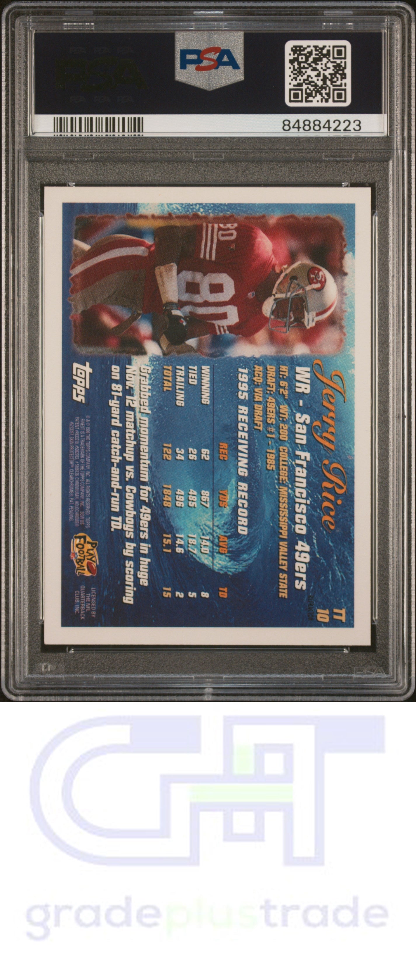 1996 Topps Chrome Tide Turners #TT10 Refractor Jerry Rice PSA 9
