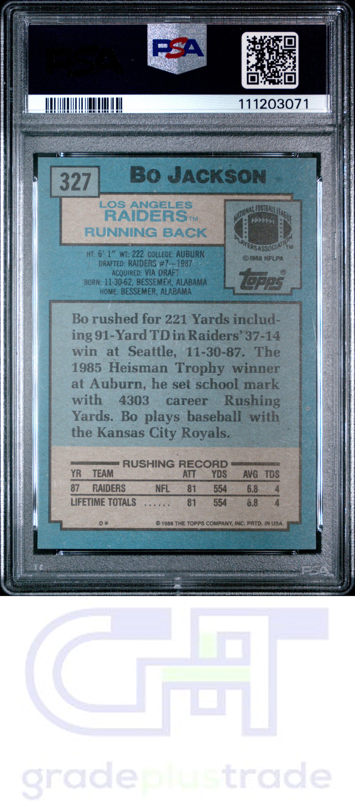 1988 Topps #327 Bo Jackson RC PSA 7