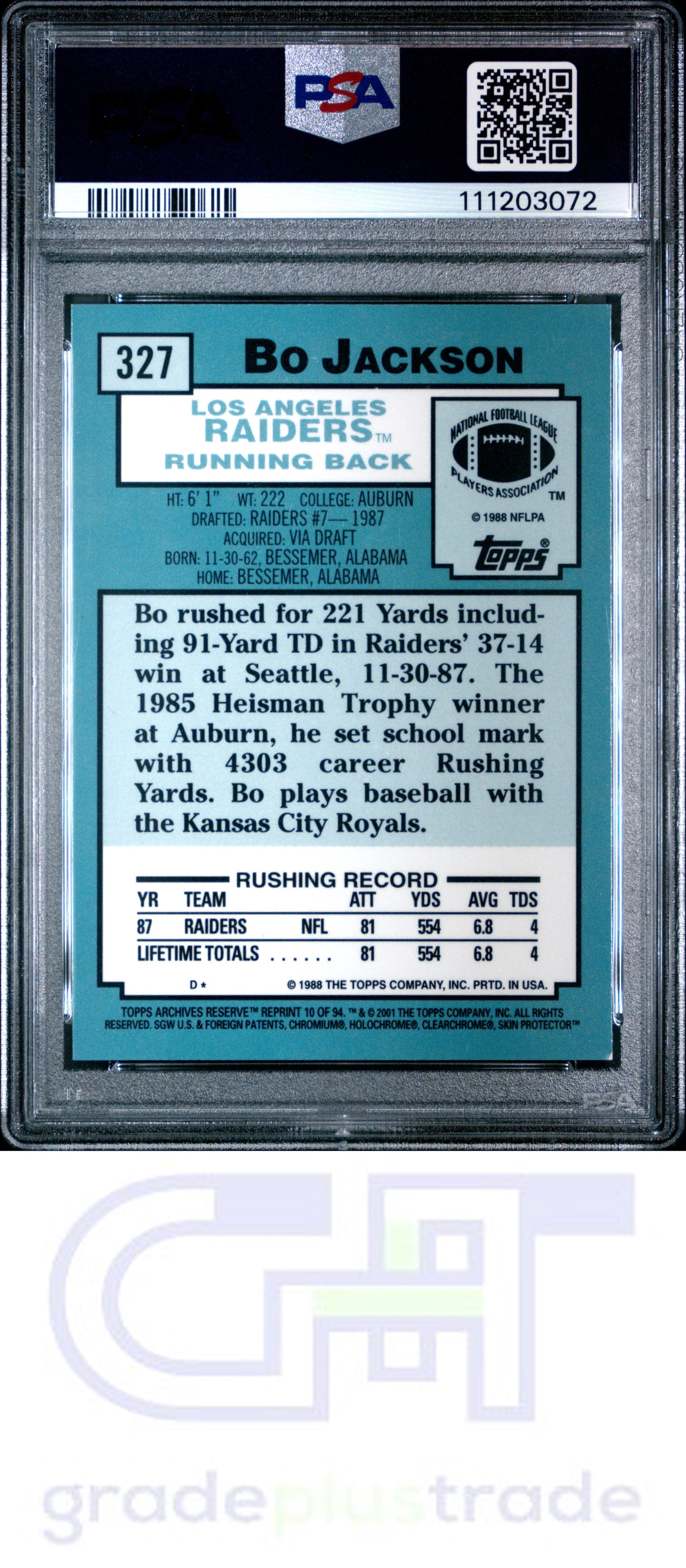 2001 Topps Archives Reserve #10 Bo Jackson PSA 7
