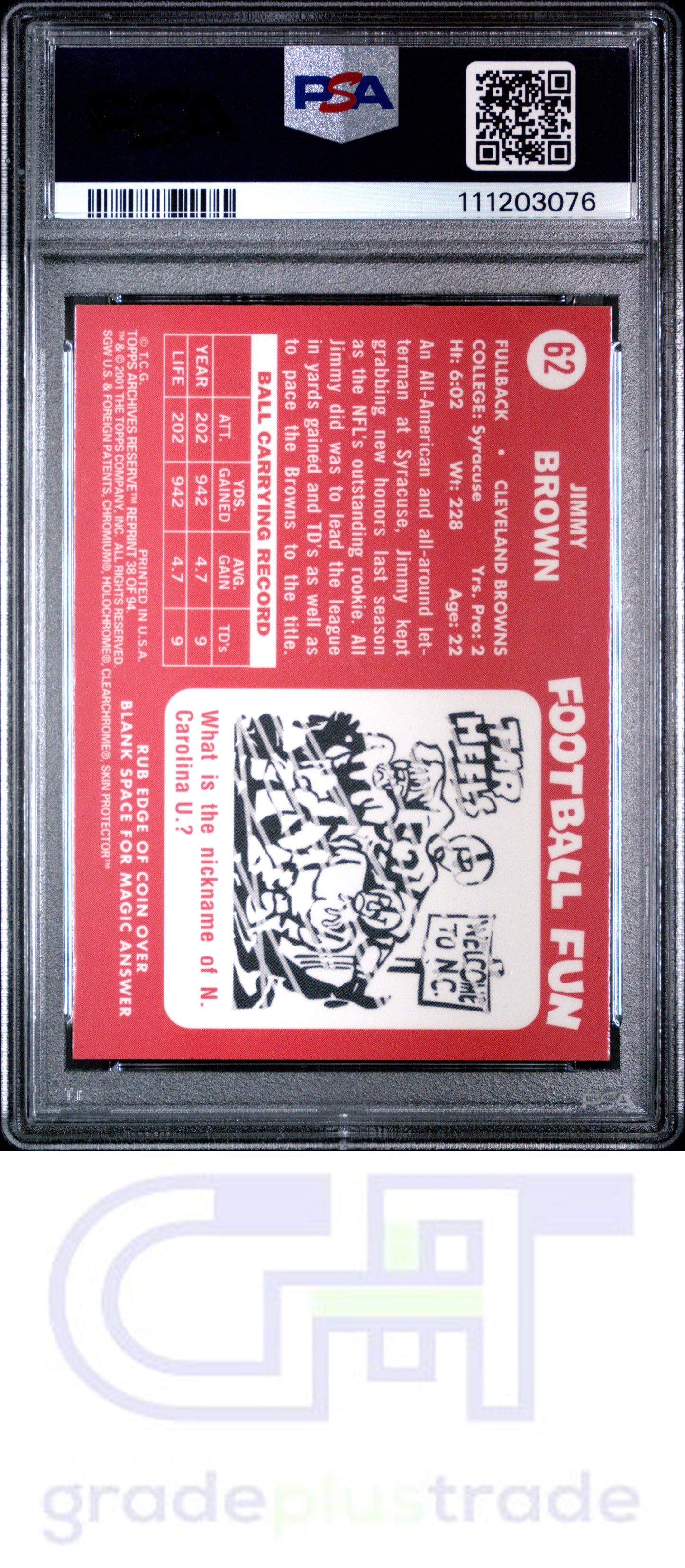 2001 Topps Archives Reserve #38 Jimmy Brown PSA 9