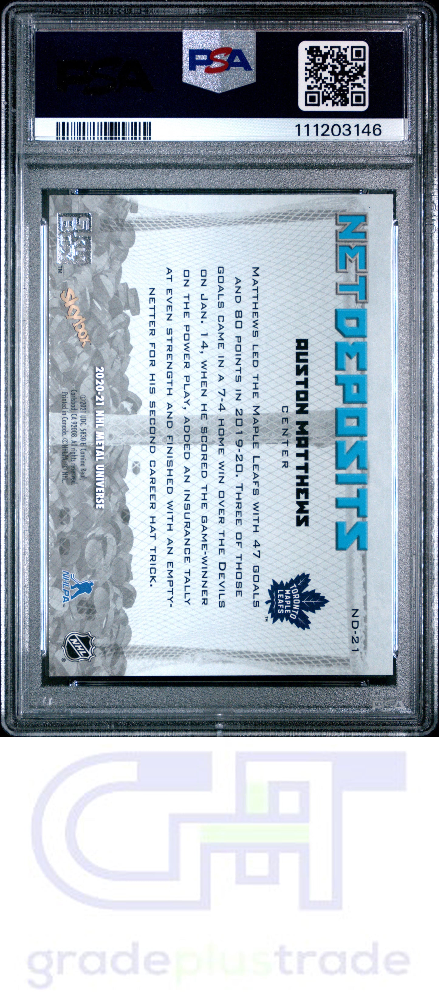 2020 Skybox Metal Universe Net Deposits #ND-21 Auston Matthews PSA 8