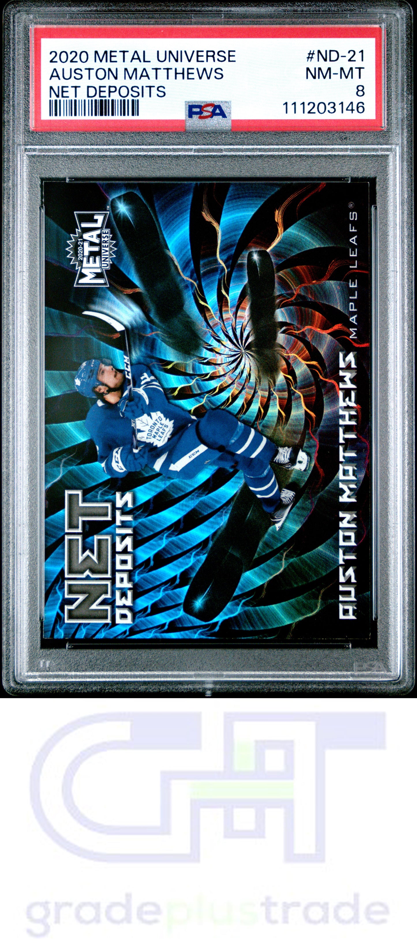 2020 Skybox Metal Universe Net Deposits #ND-21 Auston Matthews PSA 8