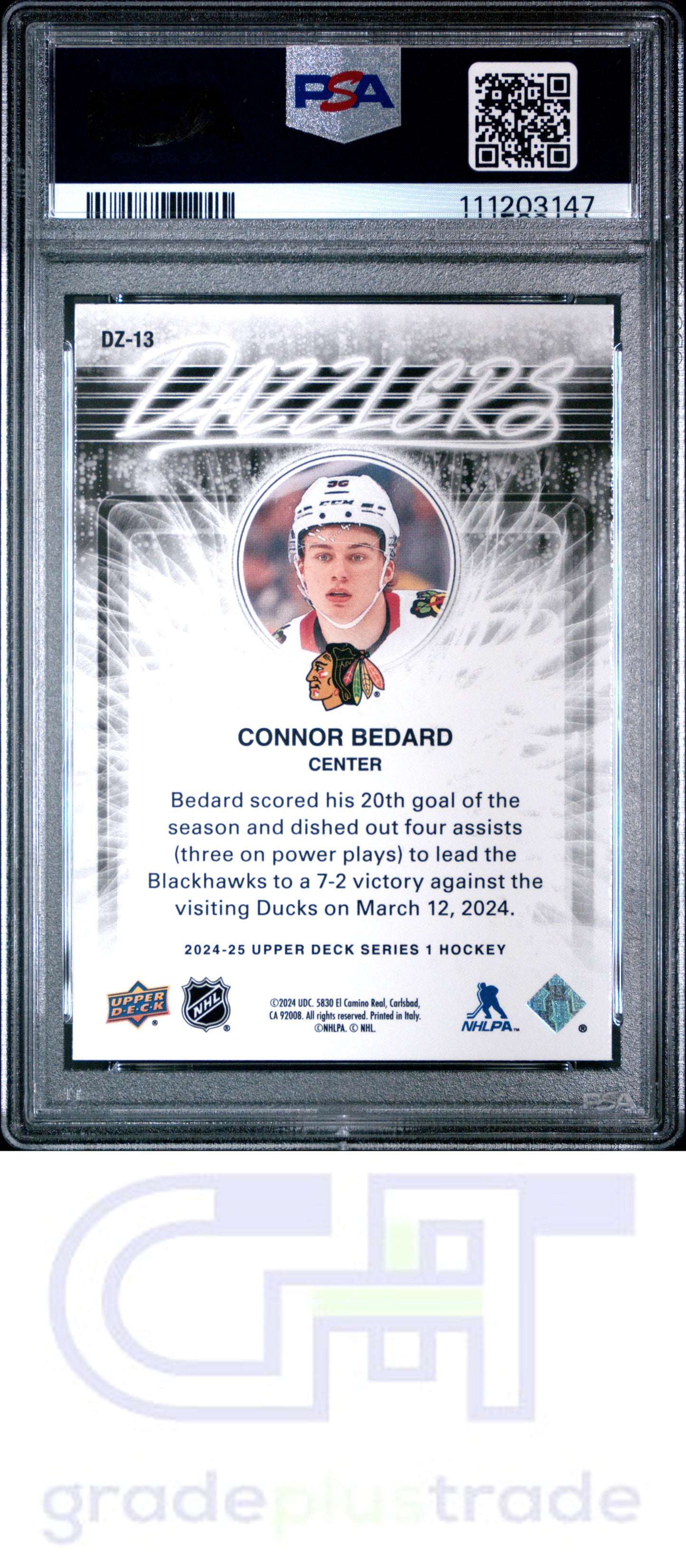 2024 Upper Deck Dazzlers #DZ13 Dazzlers-Green Connor Bedard PSA 9