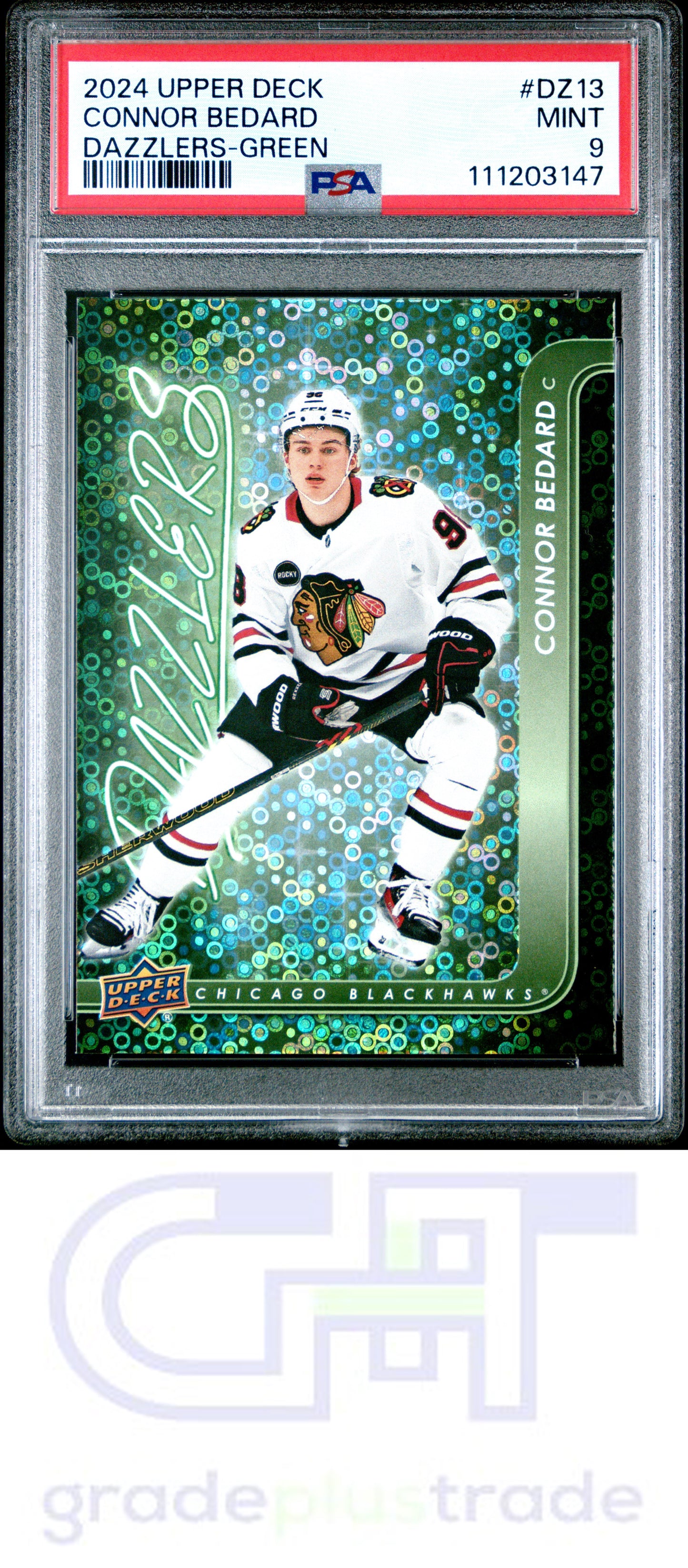 2024 Upper Deck Dazzlers #DZ13 Dazzlers-Green Connor Bedard PSA 9