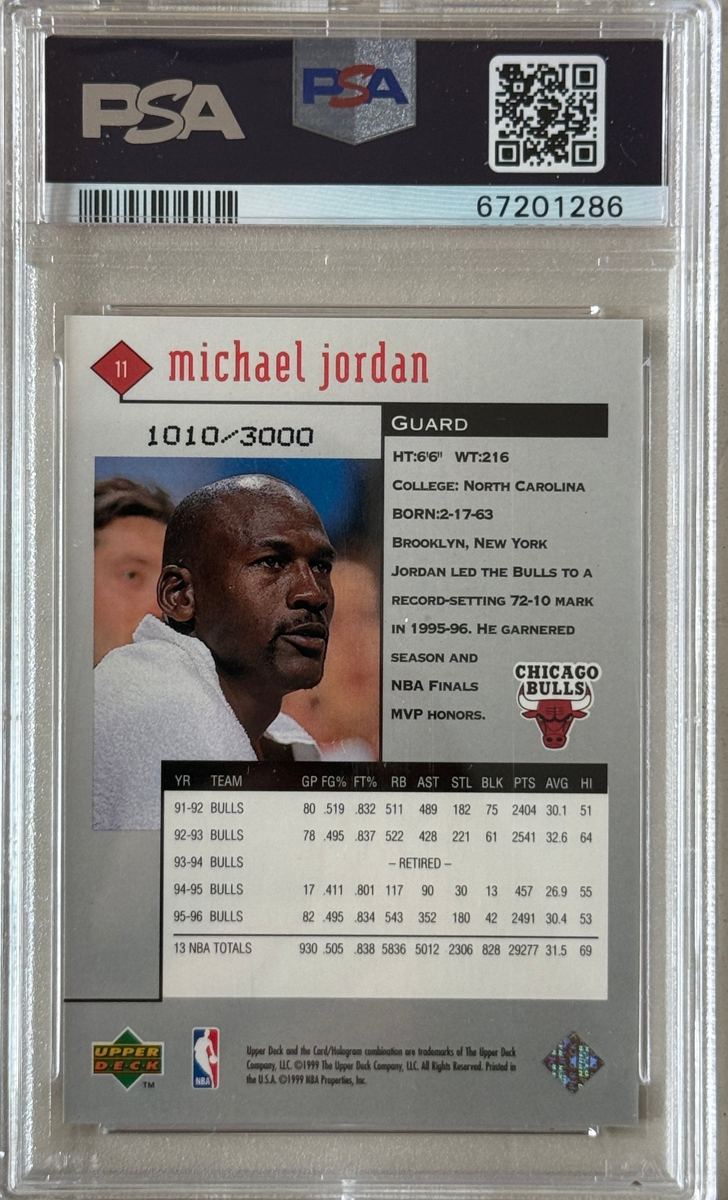 1998 Upper Deck Black Diamond #11 Double Michael Jordan PSA 8