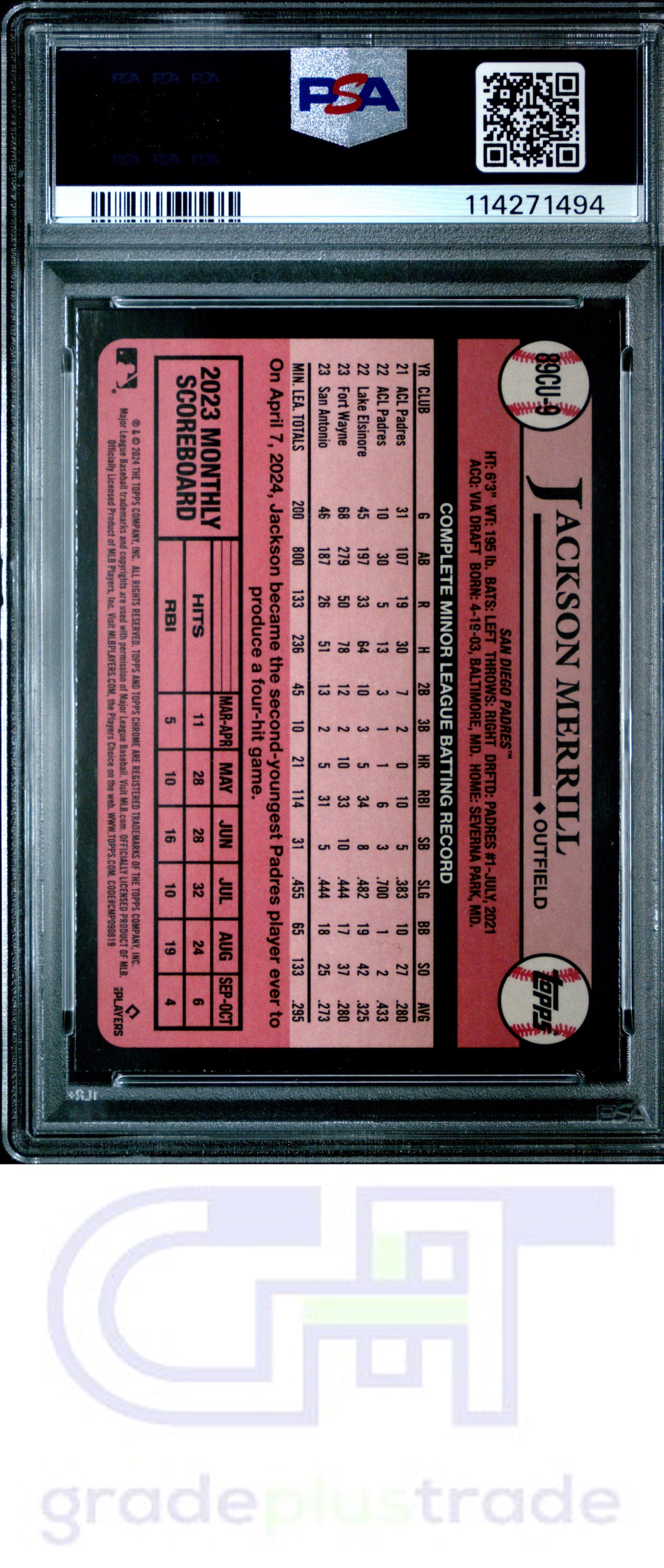 2024 Topps Chrome Update 1989 #9 Jackson Merrill PSA 9