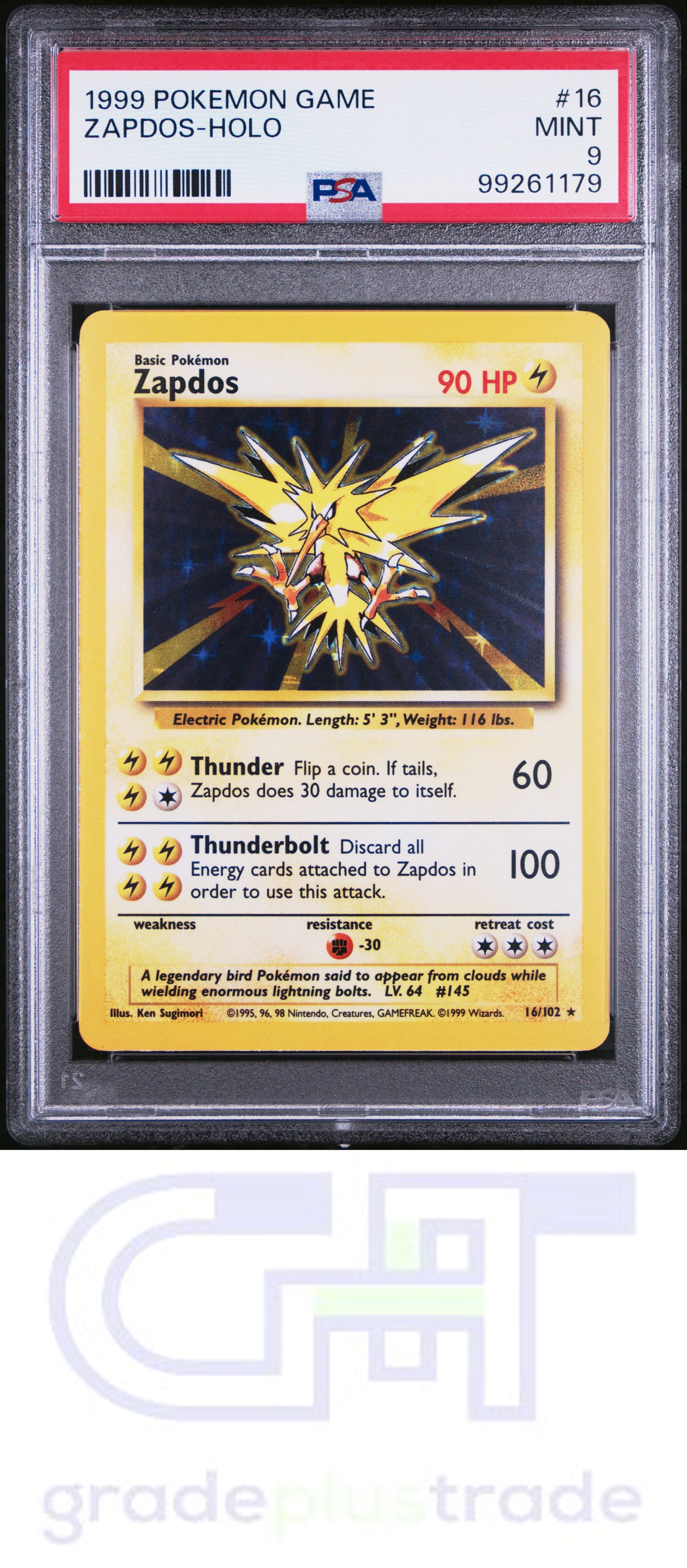 1999 Pokemon Game #16 Zapdos-Holo PSA 9