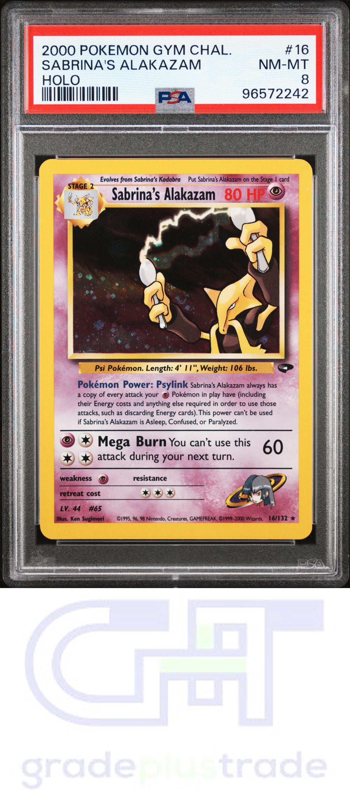 2000 Pokemon Gym Challenge #16 Holo Sabrina'S Alakazam PSA 8
