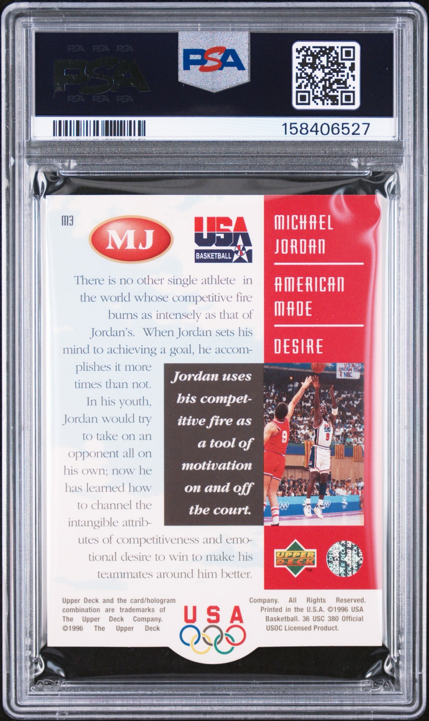 1996 Upper Deck USA #M3 Michael Jordan American Made-Desire PSA 9