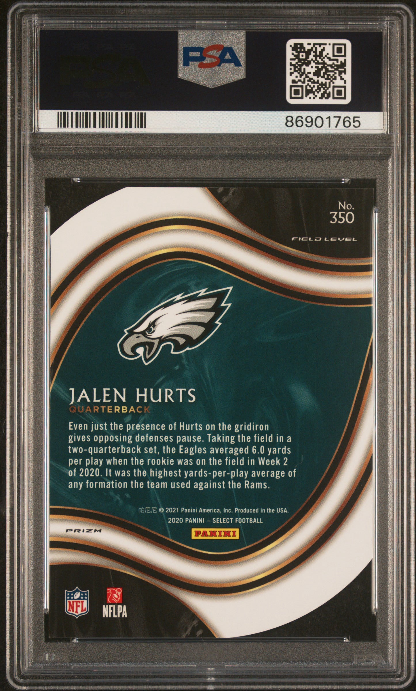 2020 Panini Select #350 Jalen Hurts Die-Cut Tri-Color Prizm PSA 10
