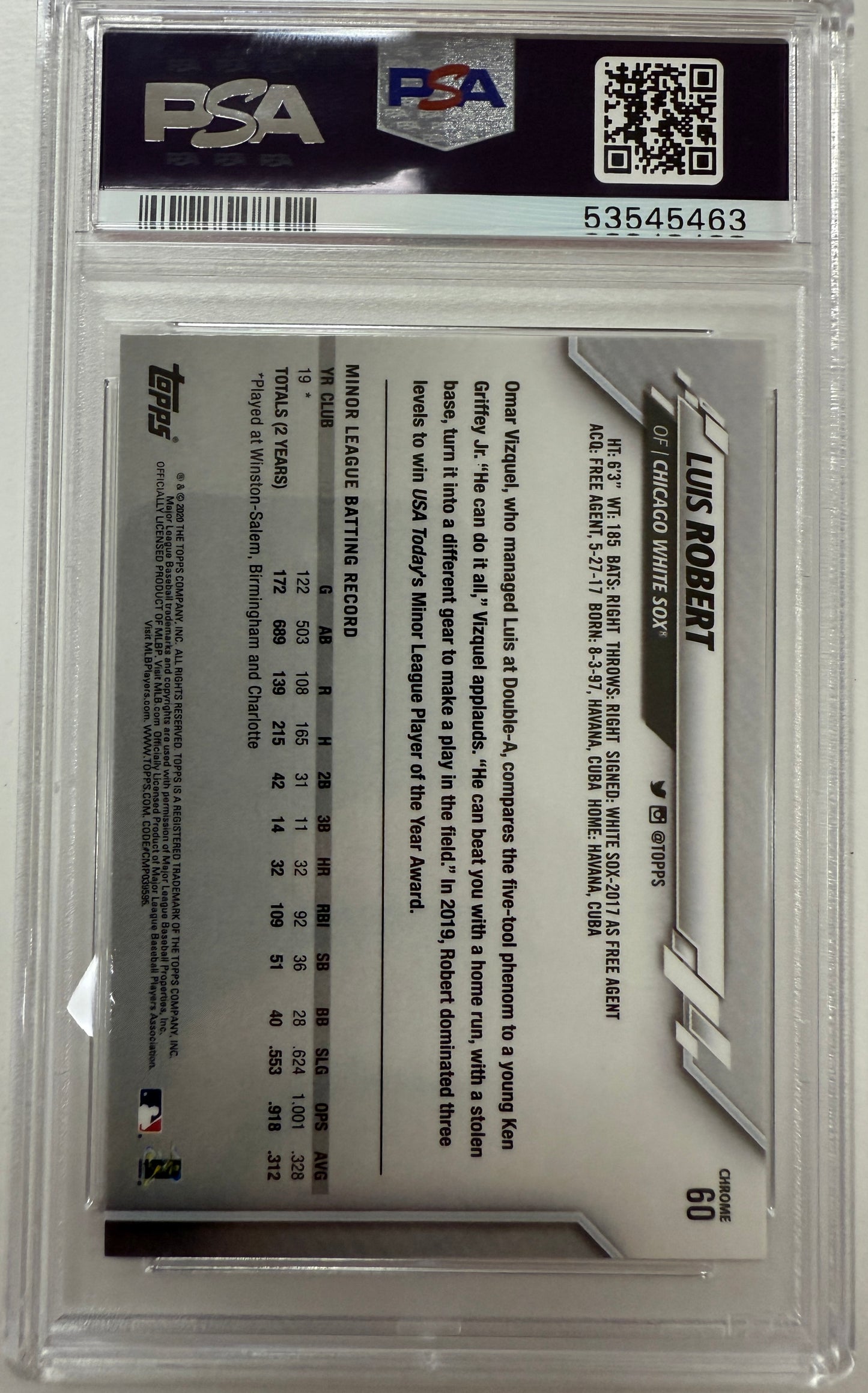 2020 Topps Chrome #60 Luis Robert PSA 10