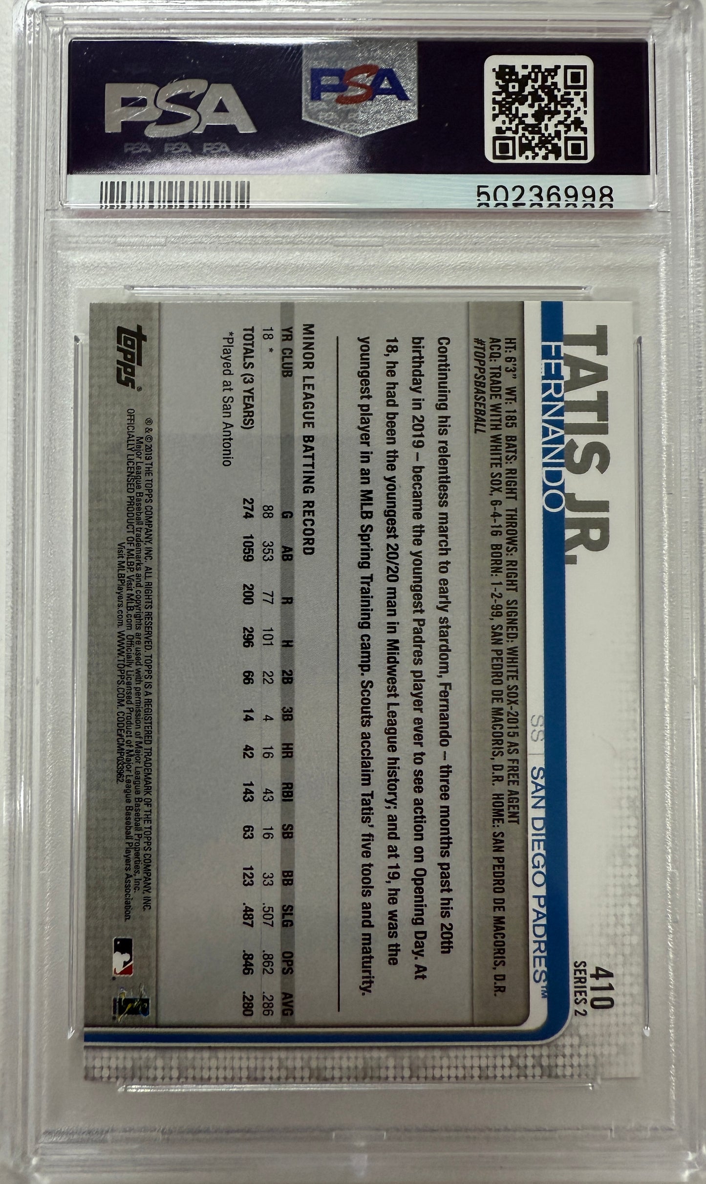 2019 Topps #410 Fernando Tatis Jr. PSA 10