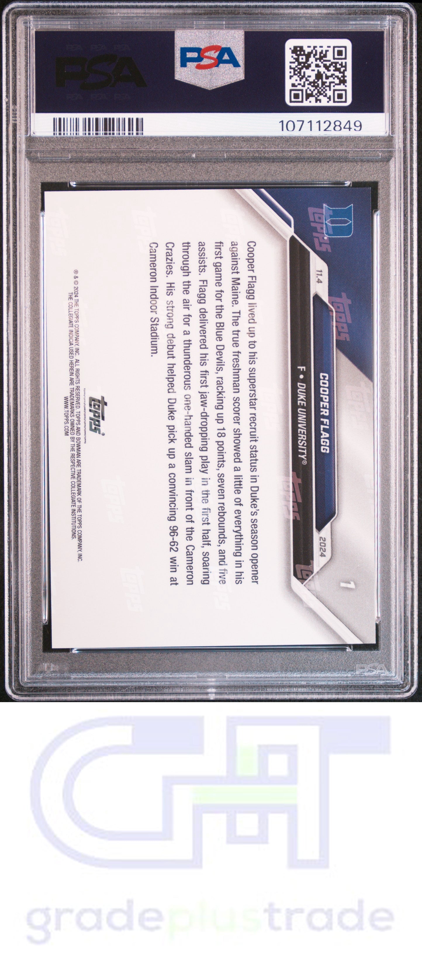 2024-25 Bowman U Now #1 Cooper Flagg PSA 10