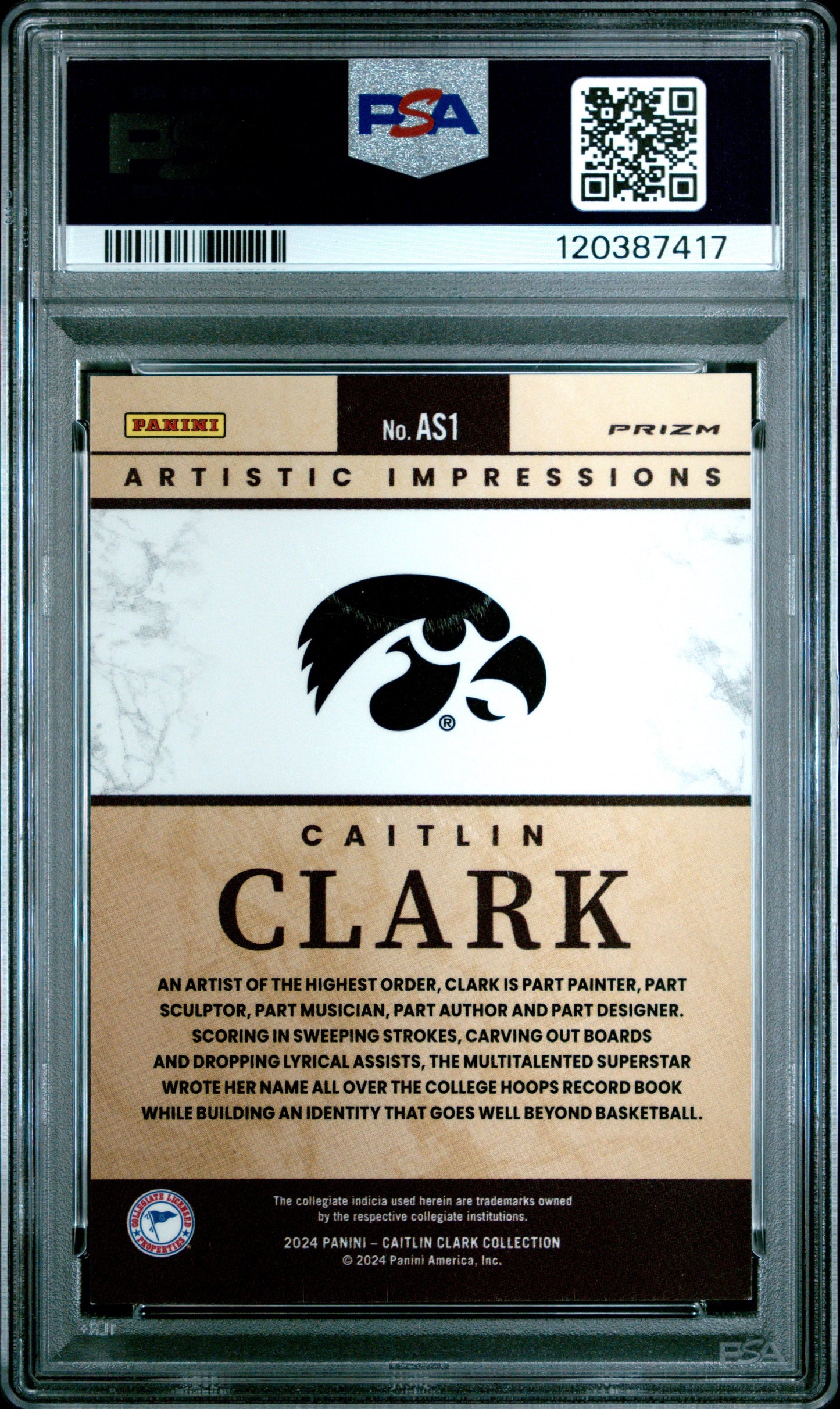 2024 Panini Caitlin Clark Collection Artistic Selection #AS1 Caitlin Clark PSA 8