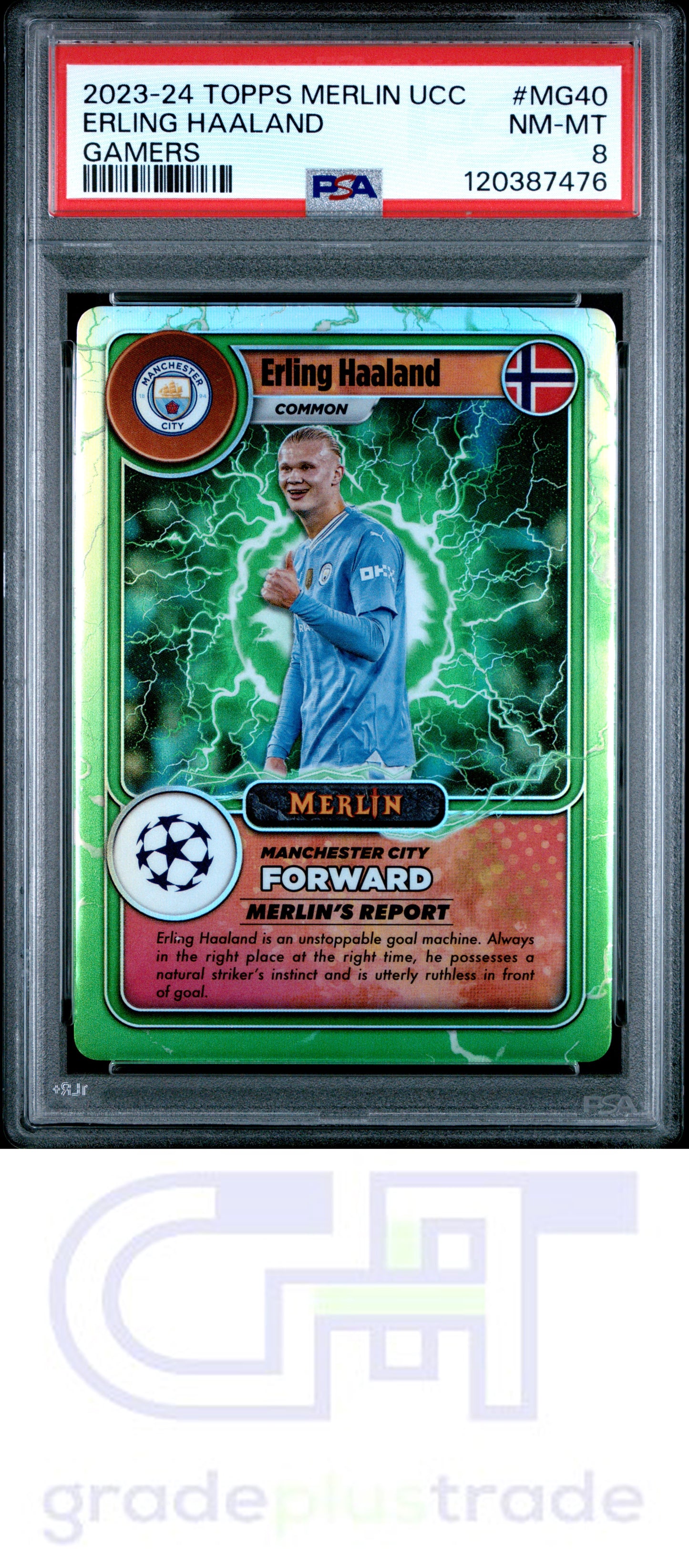 2023 Merlin Uefa Club Comp. Merlin'S Gamers #MG40 Erling Haaland PSA 8