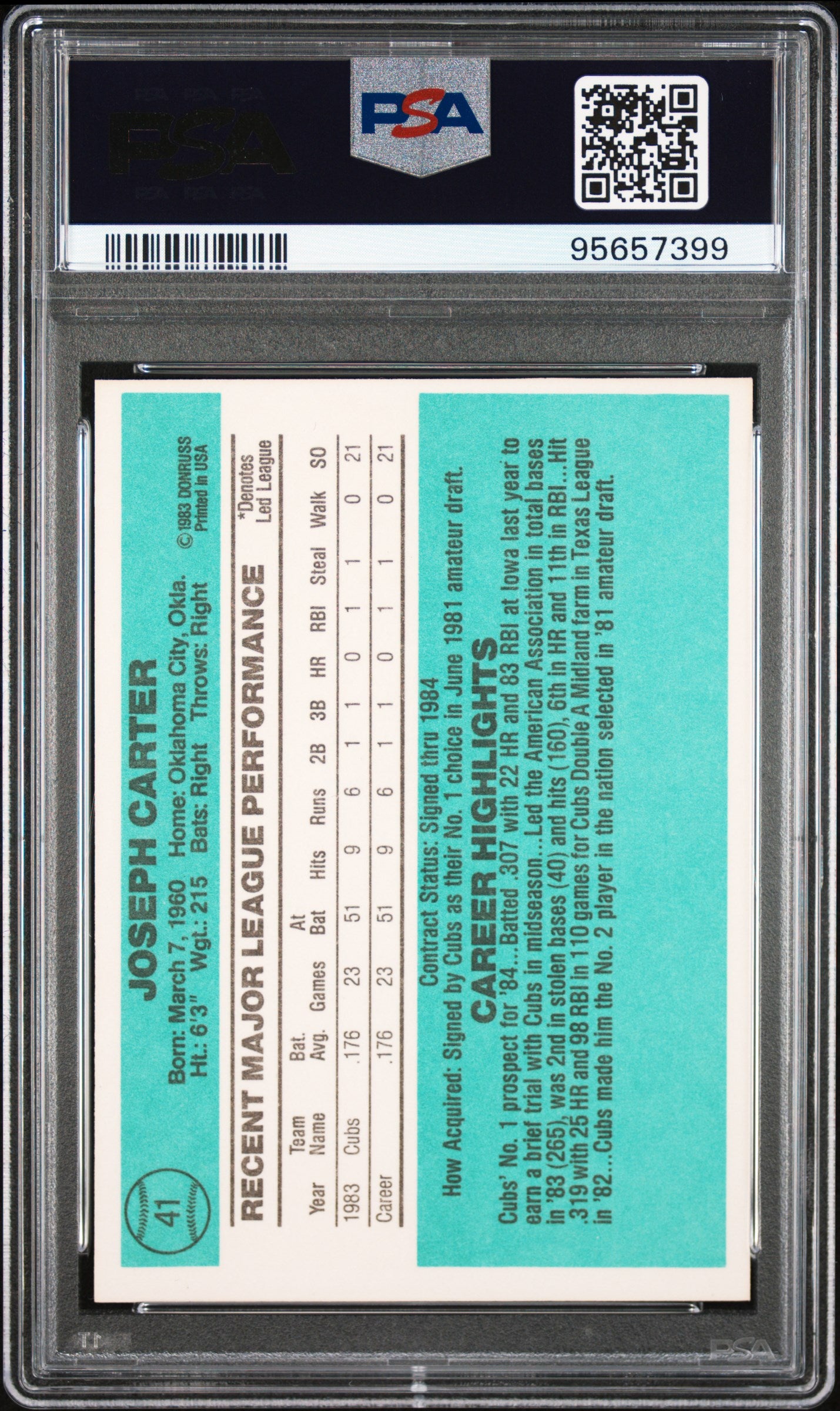 1984 Donruss #41 Joe Carter PSA 6