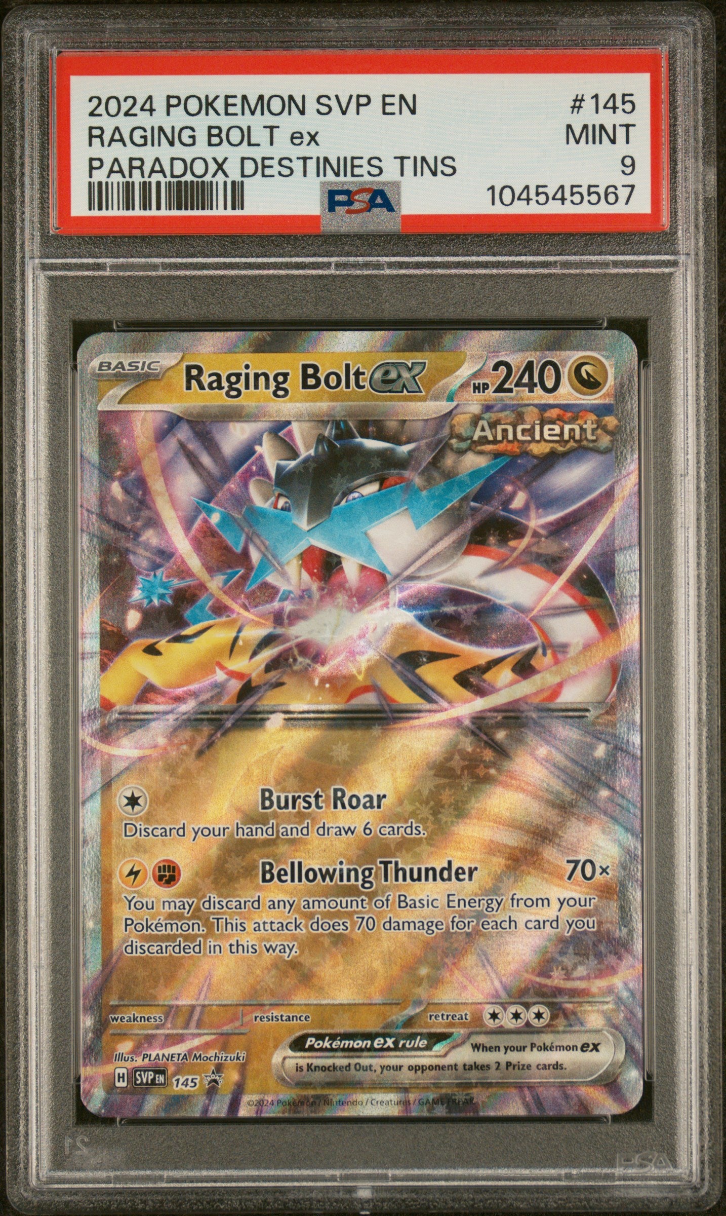 2024 Pokemon Svp En-Sv Black Star Promo #145 Raging Bolt Ex PSA 9