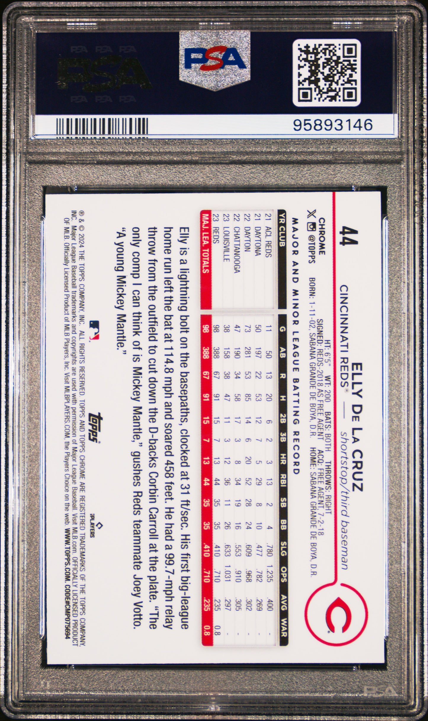 2024 Topps Chrome #44 Elly De La Cruz RC PSA 9