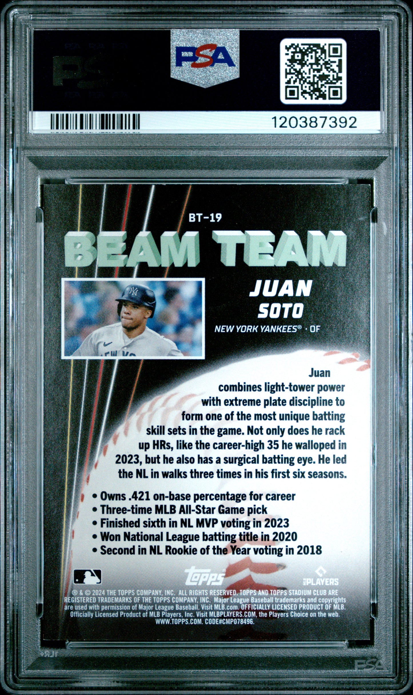 2024 Topps Stadium Club Beam Team #BT19 Juan Soto PSA 8