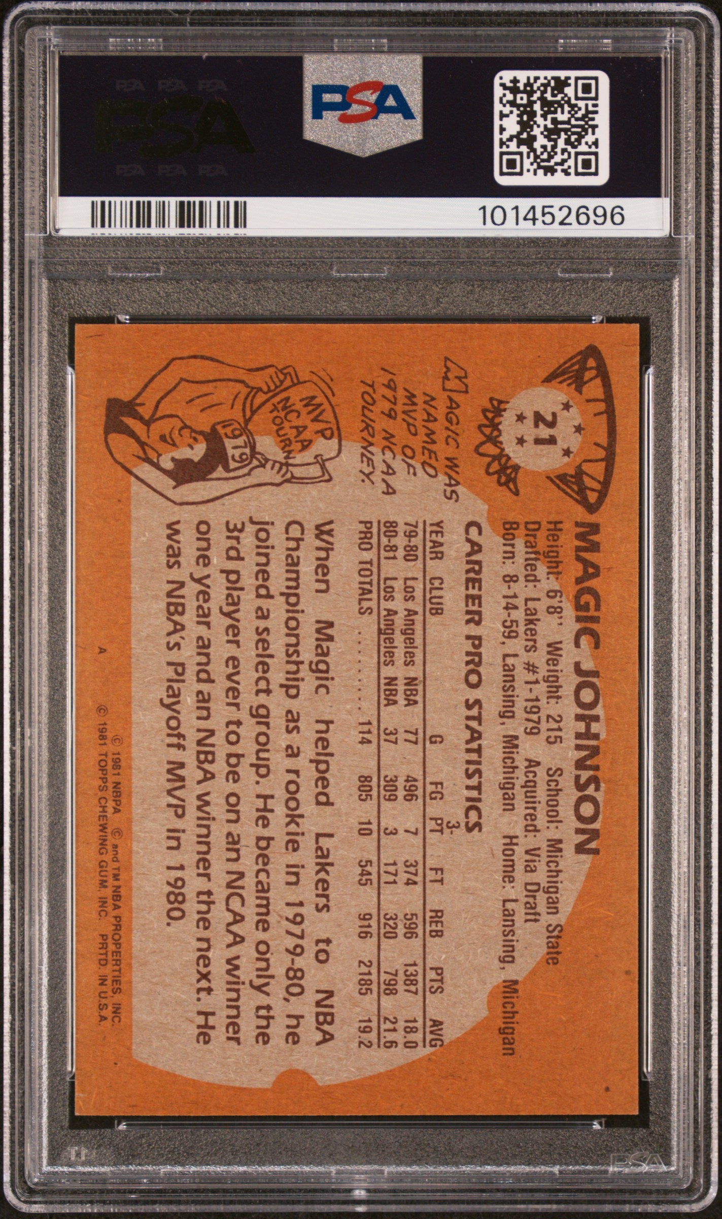 1981 Topps #21 Magic Johnson PSA 6