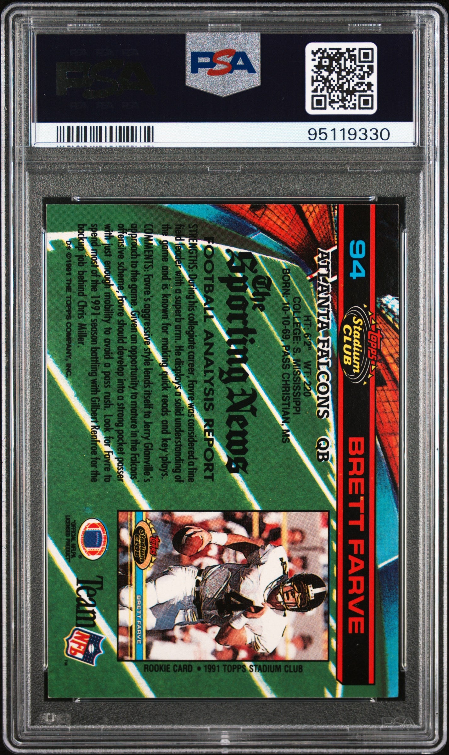 1991 Stadium Club #94 Brett Farve RC PSA 6