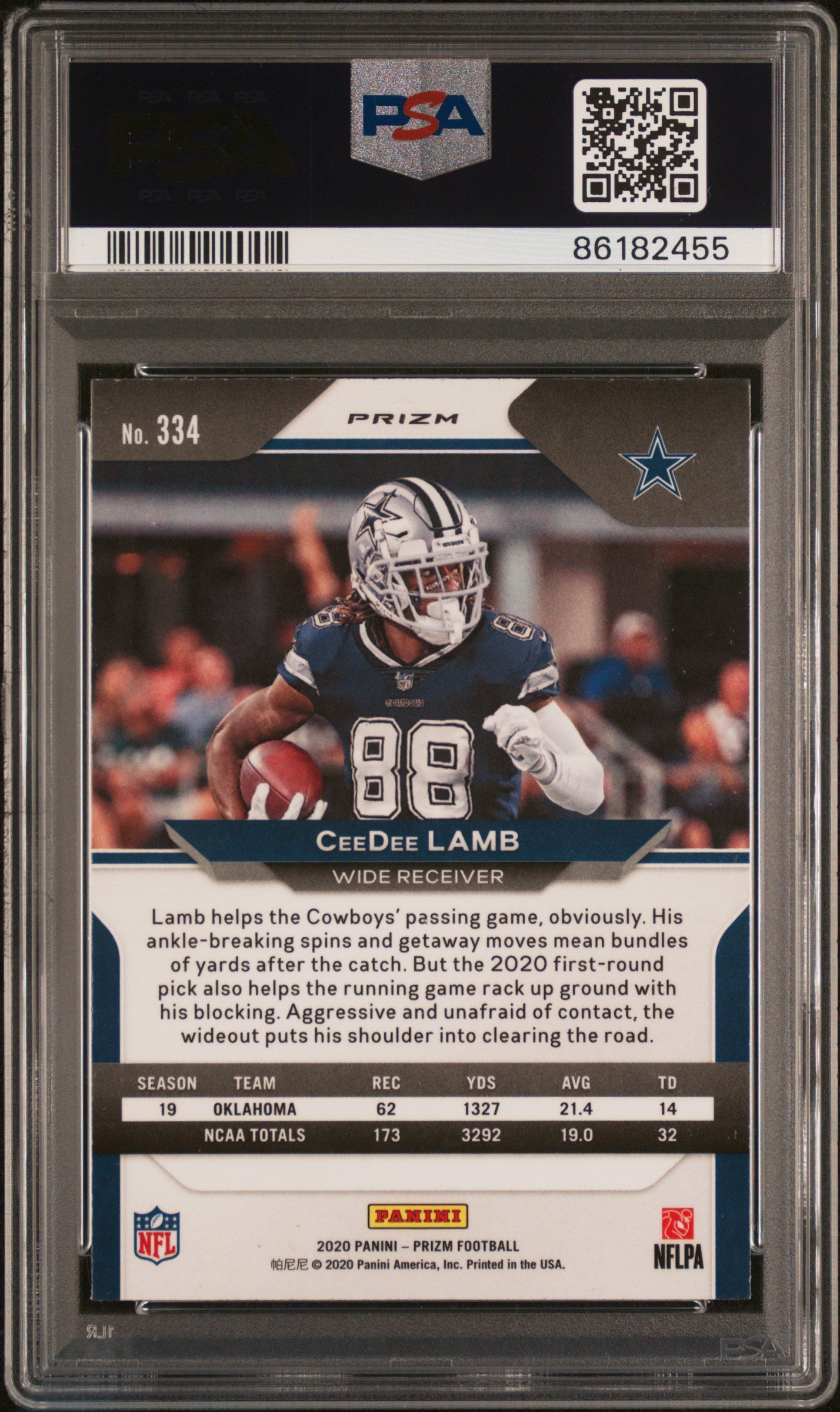 2020 Panini Prizm #334 Red/White/Blue Prizm Ceedee Lamb RC PSA 9