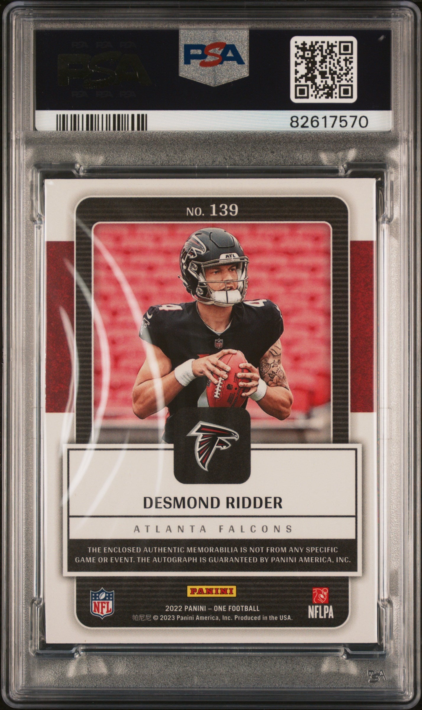 2022 Panini One #139 Premium Patch Auto-Blue Desmond Ridder PSA 9