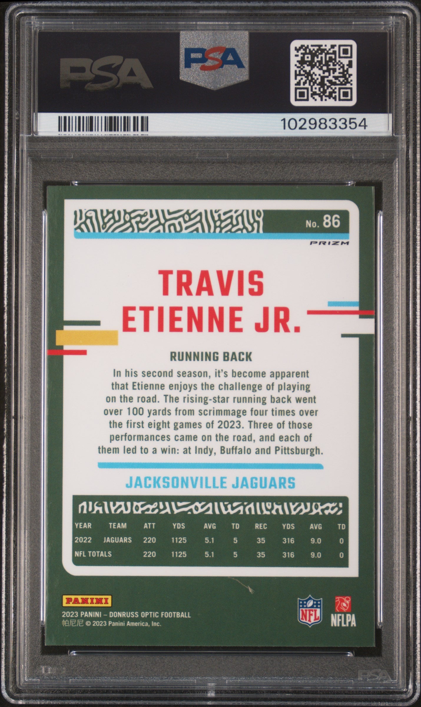 2023 Panini Donruss Optic #86 One Hundred Travis Etienne Jr. PSA 10