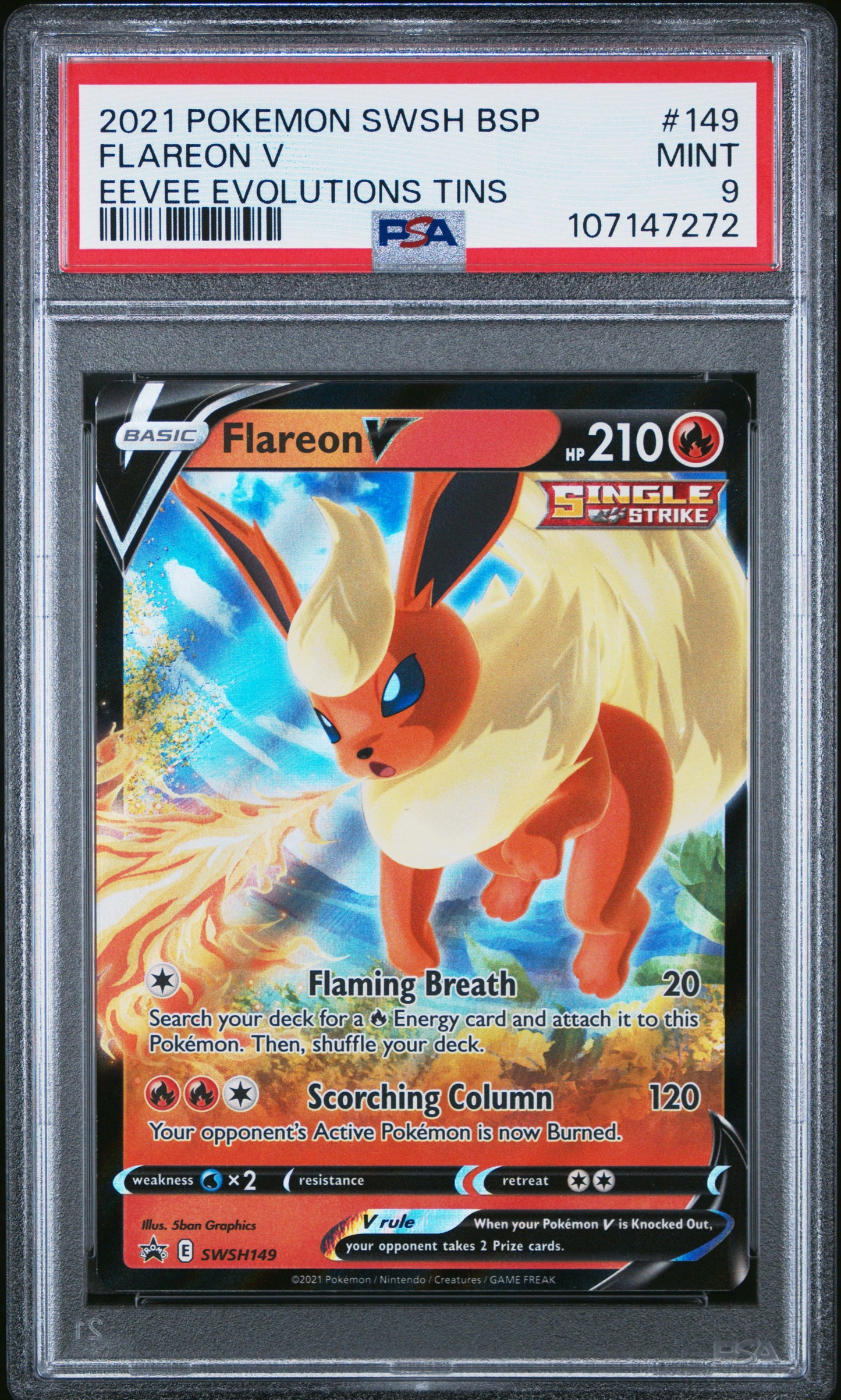 2021 Pokemon Swsh Black Star Promo #149 Eevee Evolutions Tins Flareon V PSA 9