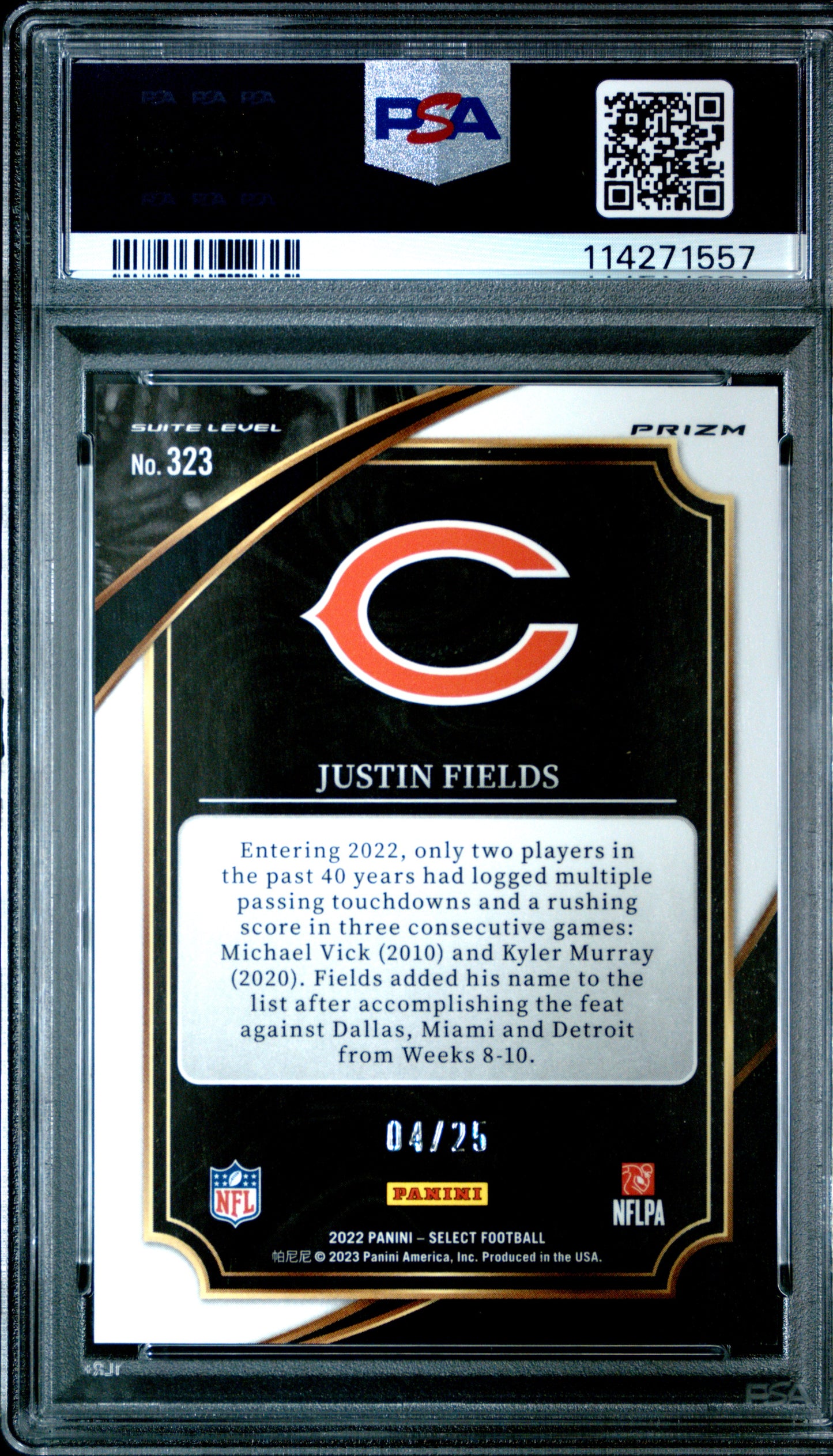 2022 Panini Select #323 Blue Disco Prizm Justin Fields #'d /25 PSA 9