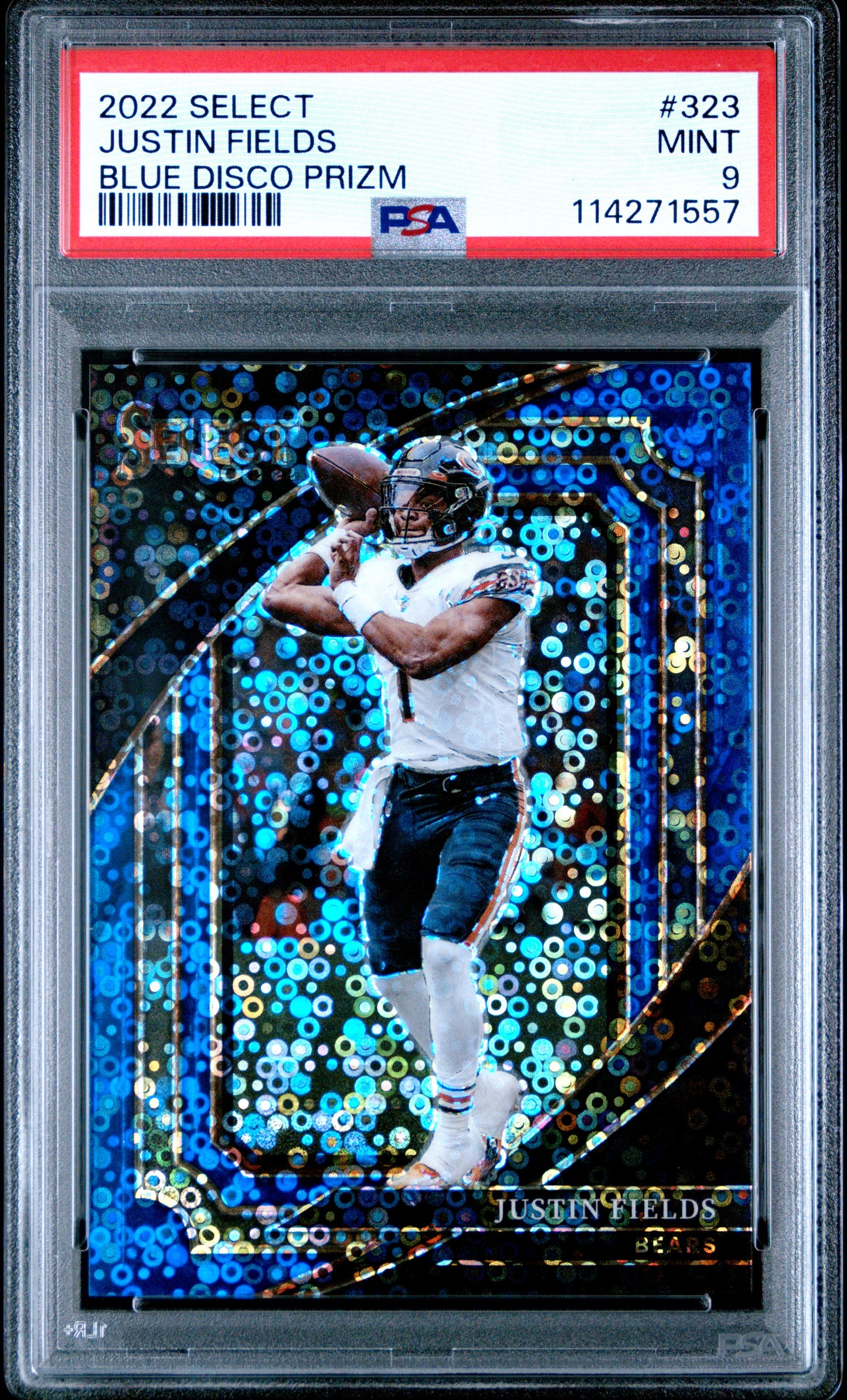 2022 Panini Select #323 Blue Disco Prizm Justin Fields #'d /25 PSA 9
