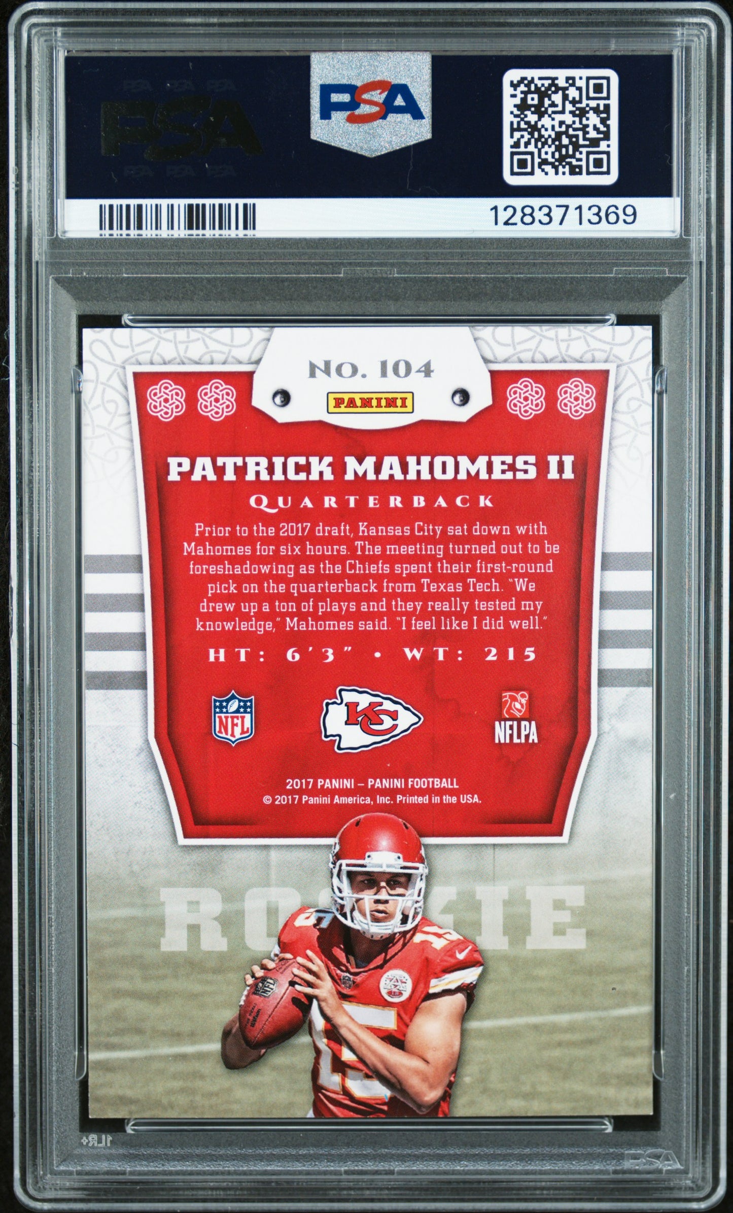 2017 Panini #104 Patrick Mahomes II RC PSA 9